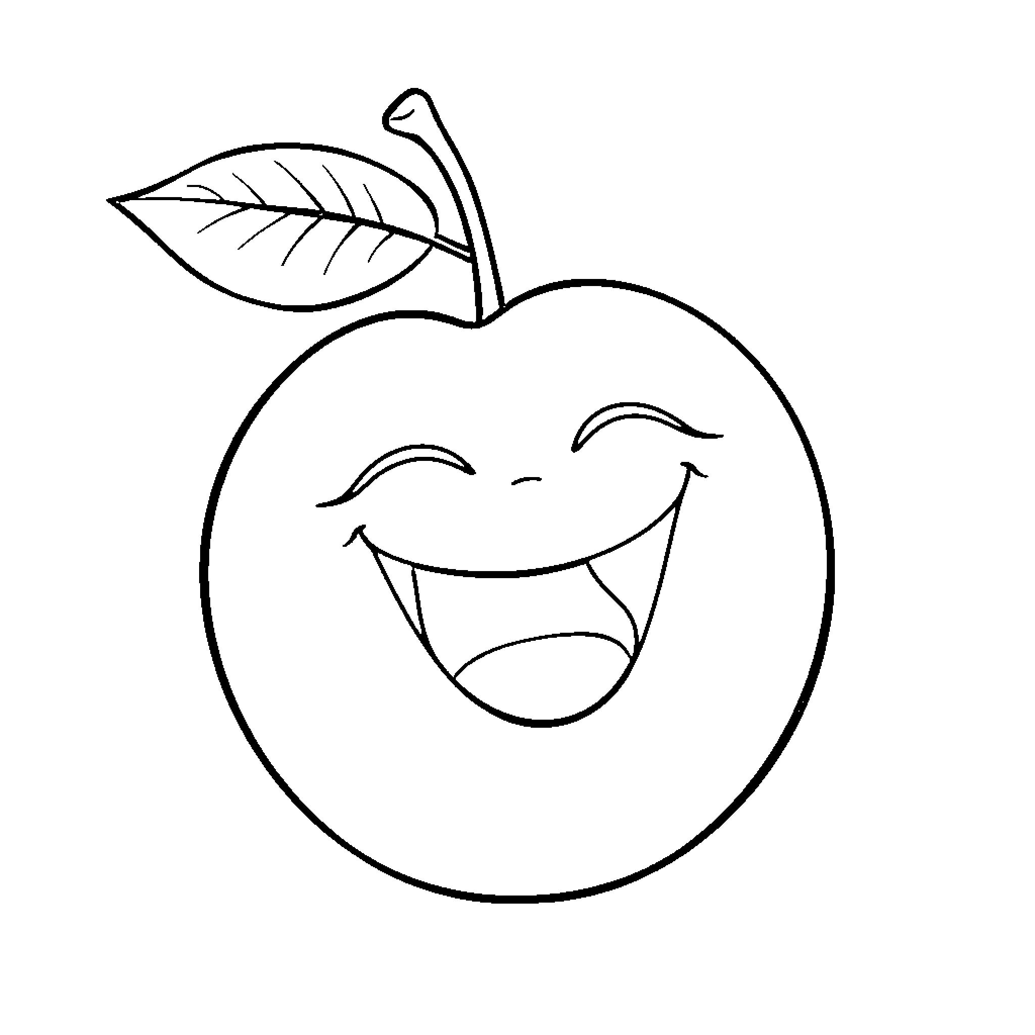 Peach with a Cheerful Expression Coloring Page (free black-and-white line drawing printable PDF for all, from beginners to advanced learners, including children, teens, adults, and seniors)