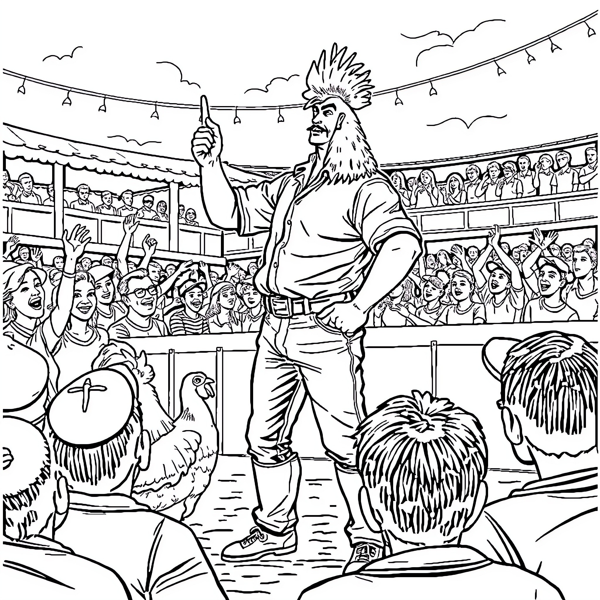 Chalino Sánchez Performing on Stage for Enthusiastic Crowd Coloring Page (free black-and-white line drawing printable PDF for all, from beginners to advanced learners, including children, teens, adults, and seniors)