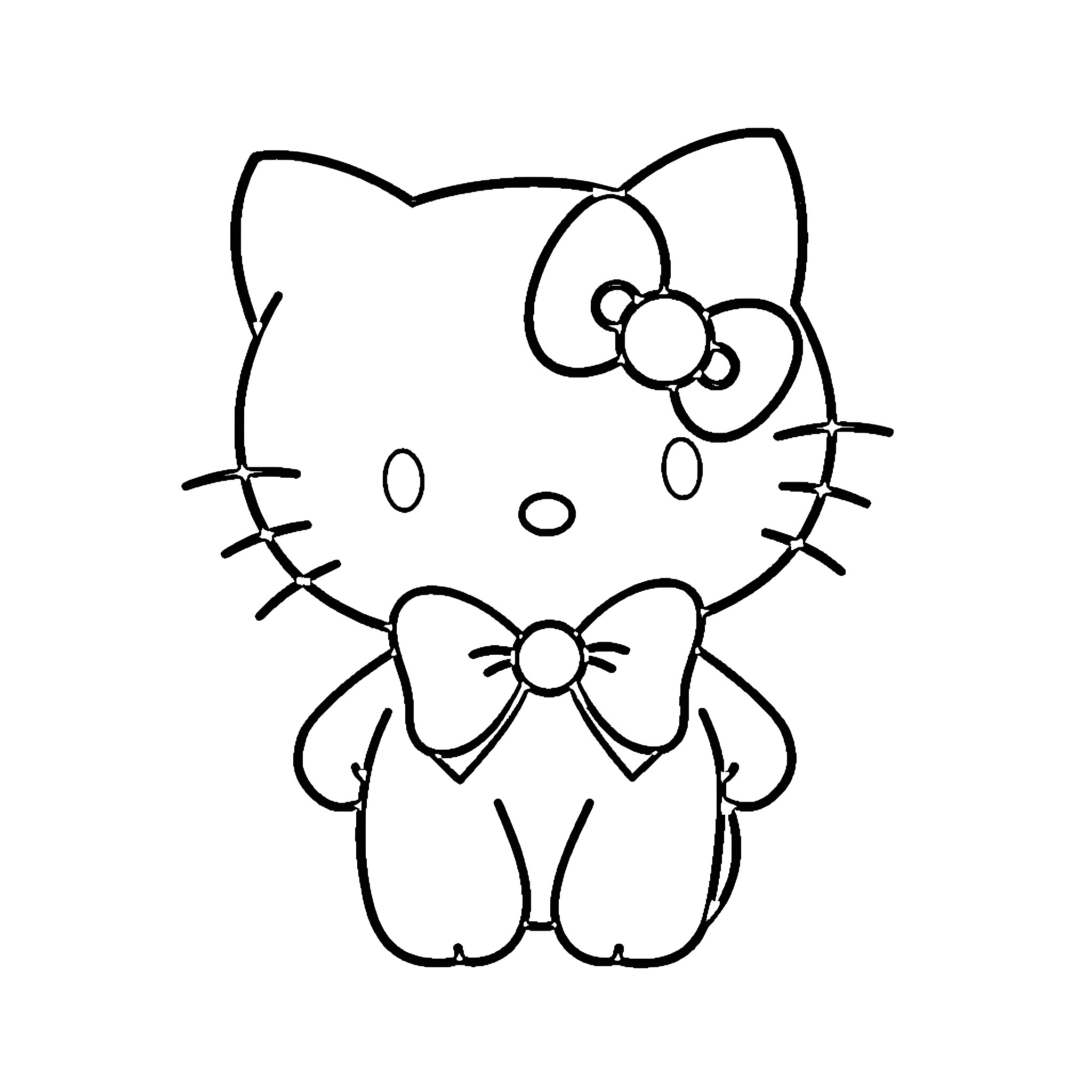 Hello Kitty sitting in a cute pose Coloring Page (free black-and-white line drawing printable PDF for all, from beginners to advanced learners, including children, teens, adults, and seniors)