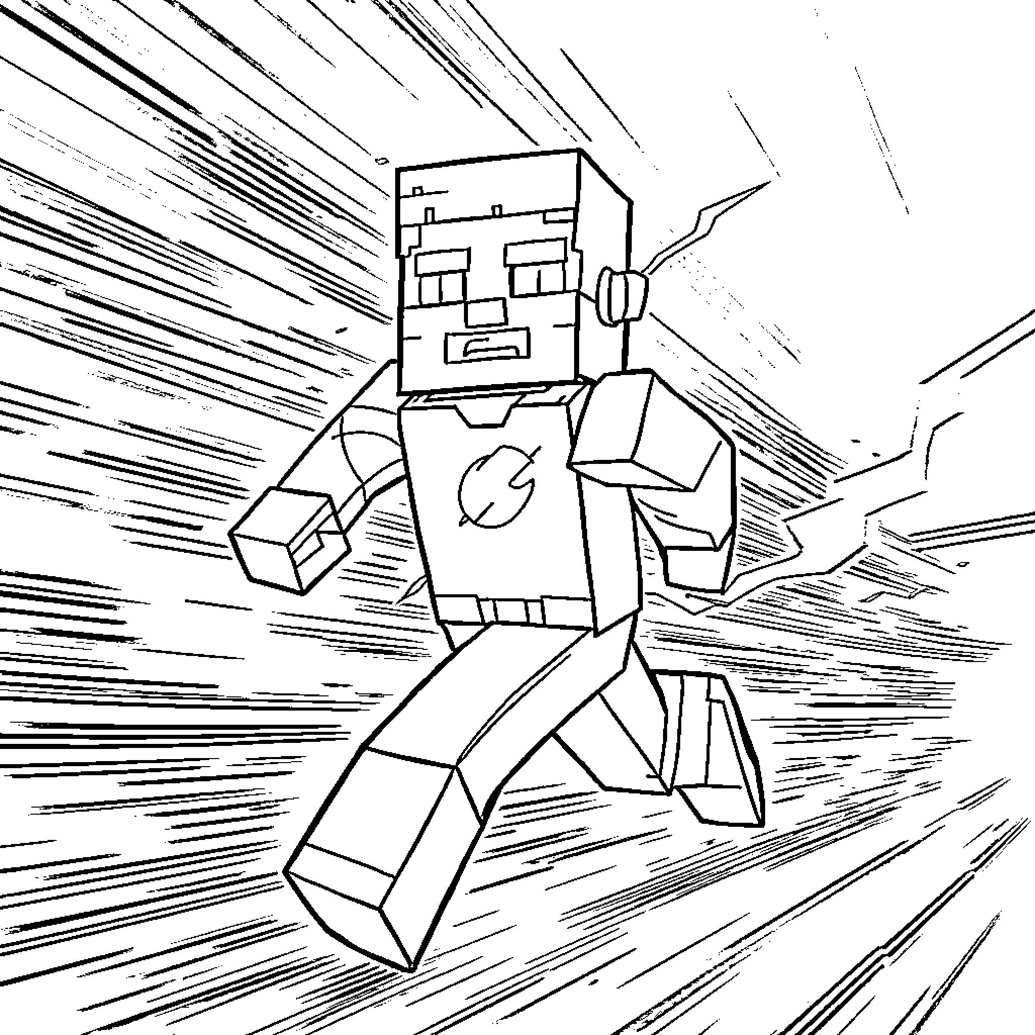 Steve heroically charging into battle Coloring Page (free black-and-white line drawing printable PDF for all, from beginners to advanced learners, including children, teens, adults, and seniors)