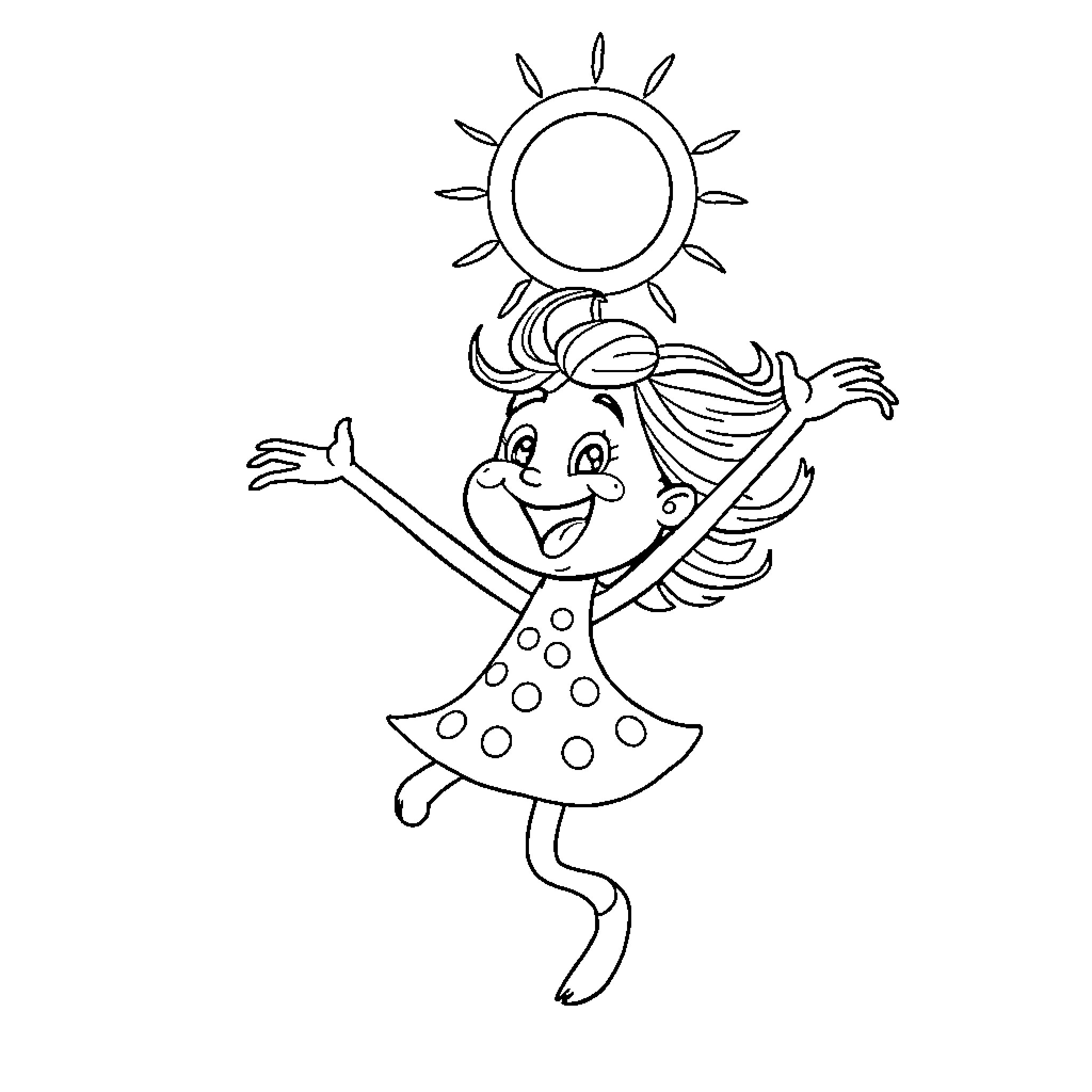 Songa's joyful dance under the sun Coloring Page (free black-and-white line drawing printable PDF for all, from beginners to advanced learners, including children, teens, adults, and seniors)