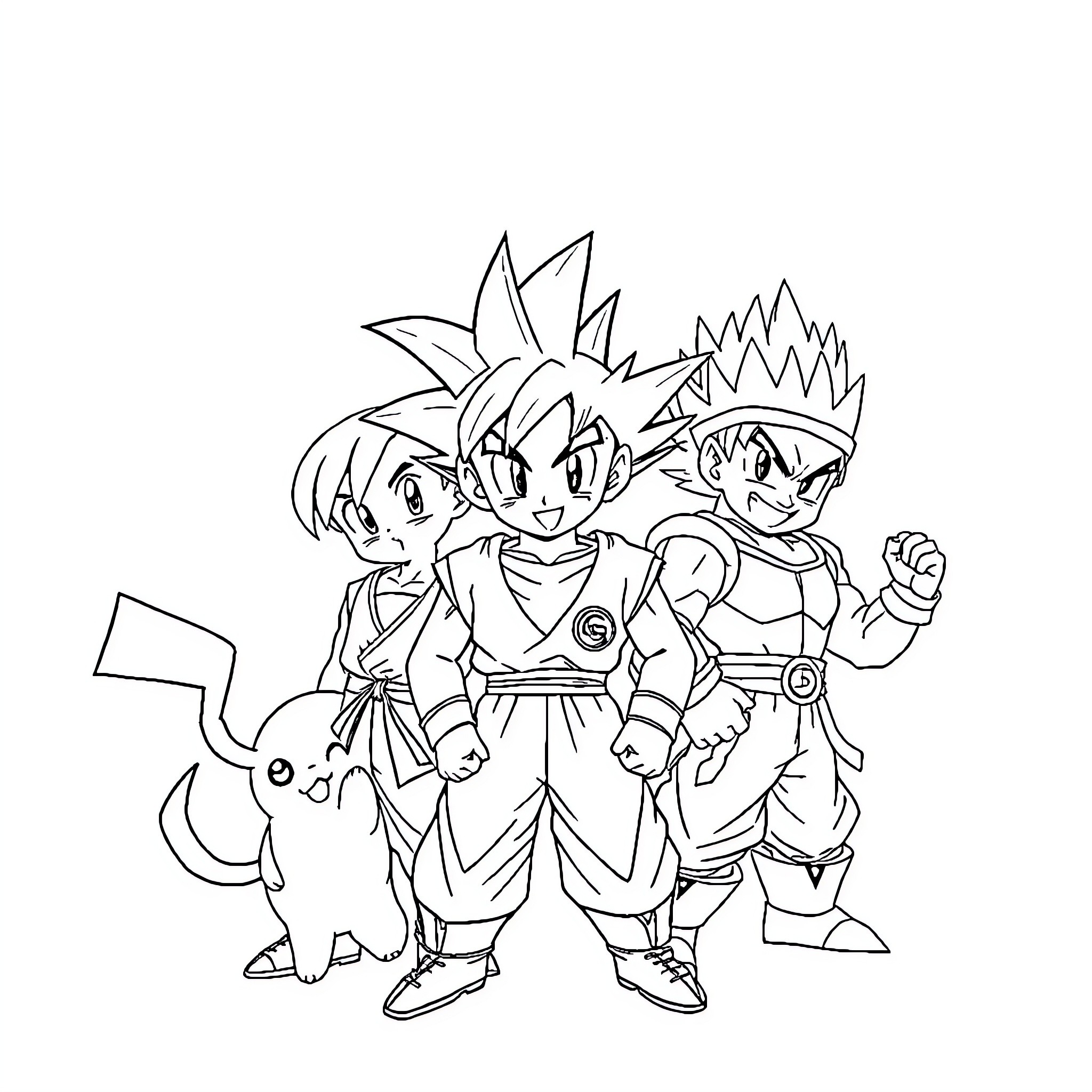 Pokémon Trainers in Adventure Pose Coloring Page (free black-and-white line drawing printable PDF for all, from beginners to advanced learners, including children, teens, adults, and seniors)
