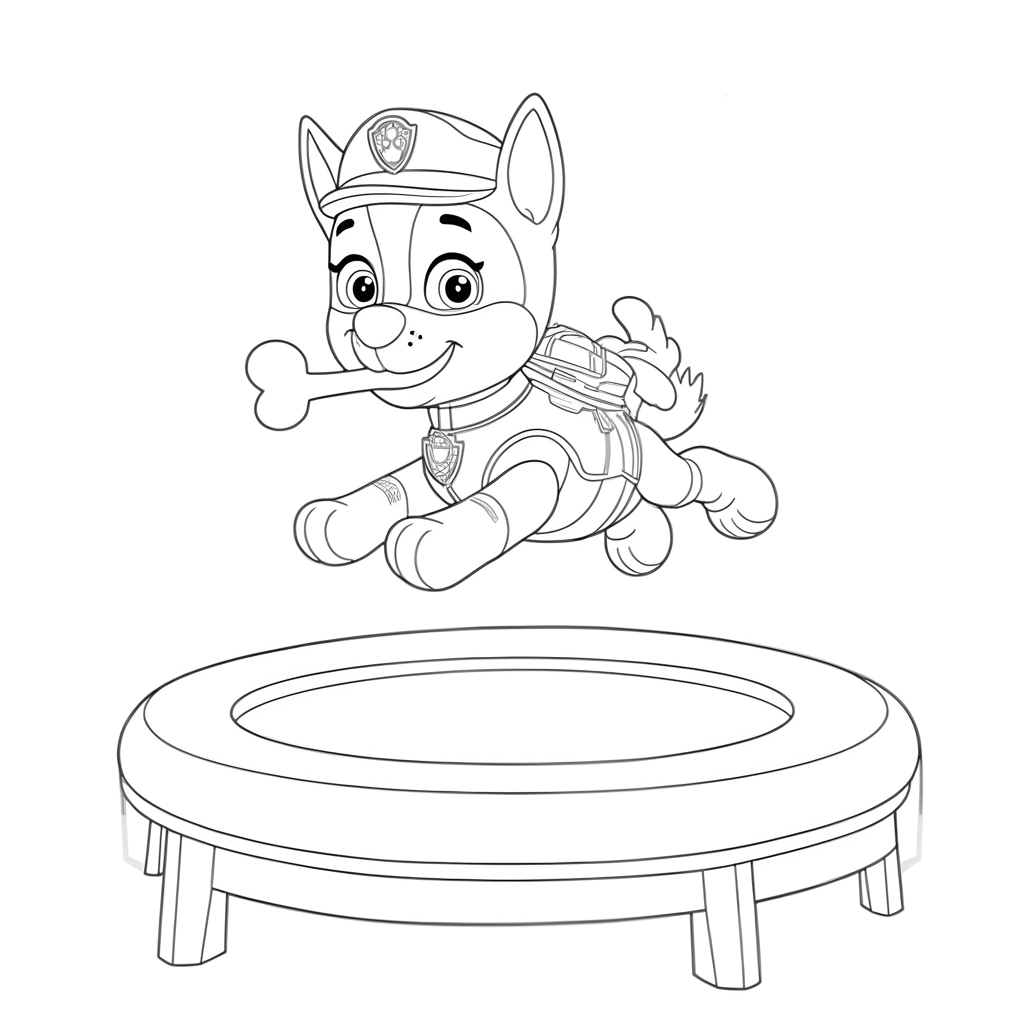 Chase the pup's lively antics on the trampoline Coloring Page (free black-and-white line drawing printable PDF for all, from beginners to advanced learners, including children, teens, adults, and seniors)