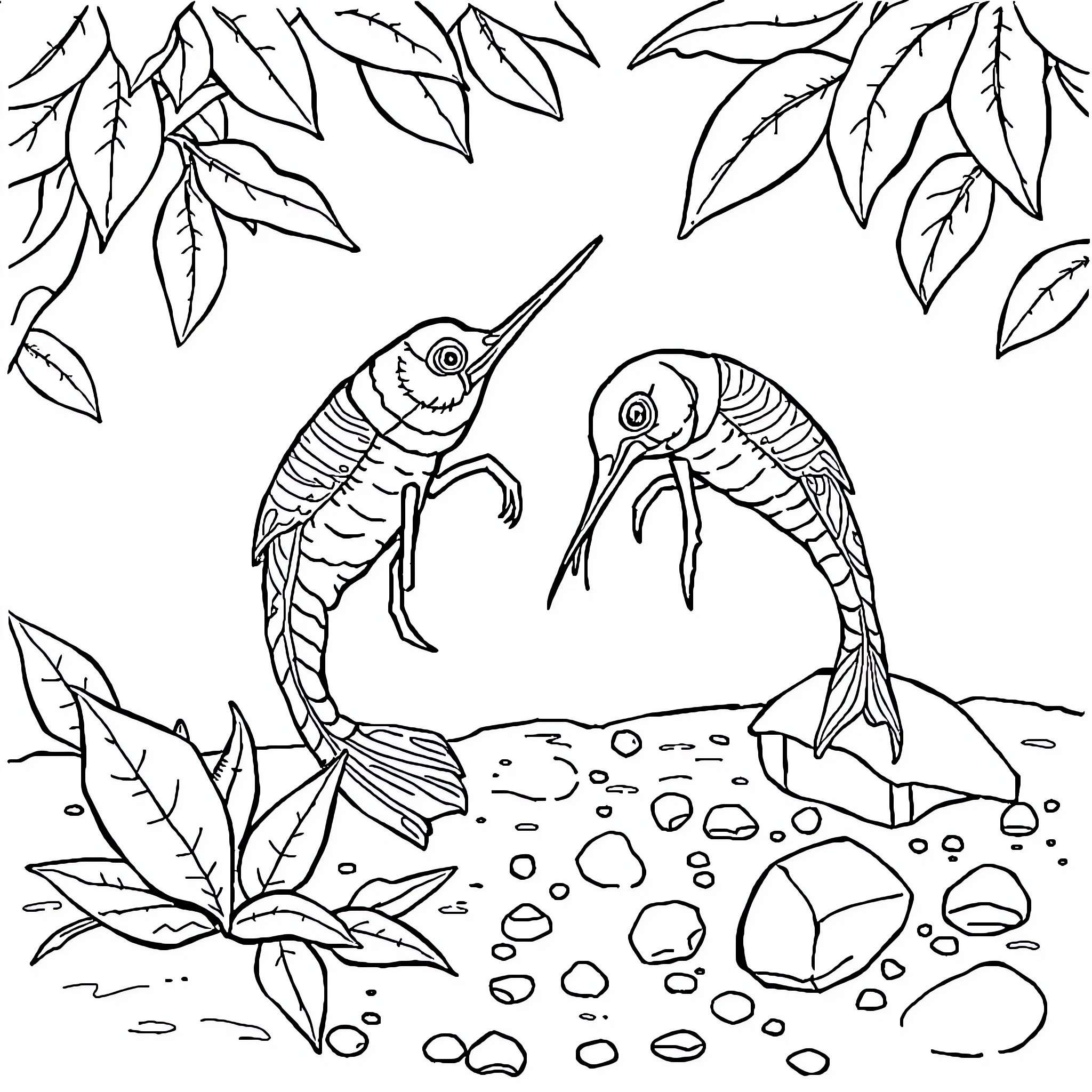 Cangrejo crabs in their natural habitat Coloring Page (free black-and-white line drawing printable PDF for all, from beginners to advanced learners, including children, teens, adults, and seniors)