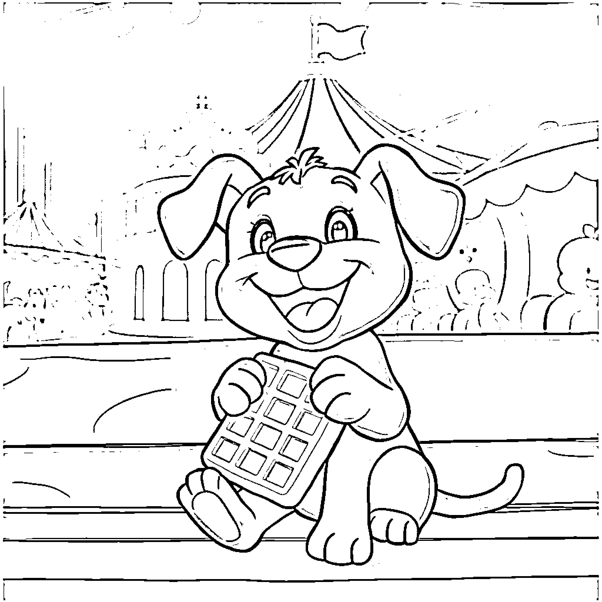 Bluey the Playful Pup at the Circus Coloring Page (free black-and-white line drawing printable PDF for all, from beginners to advanced learners, including children, teens, adults, and seniors)