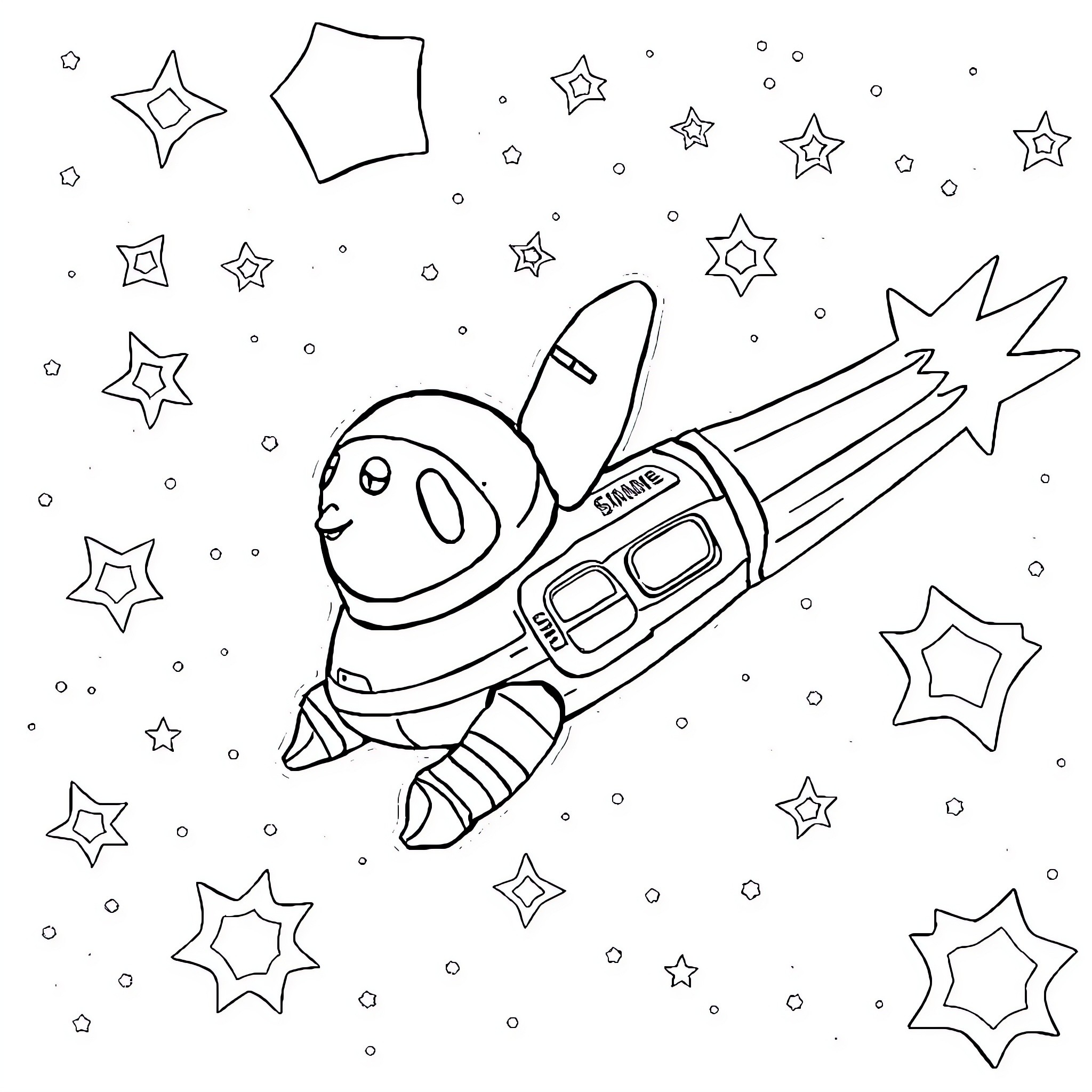Paw Patrol space-themed coloring scene Coloring Page (free black-and-white line drawing printable PDF for all, from beginners to advanced learners, including children, teens, adults, and seniors)