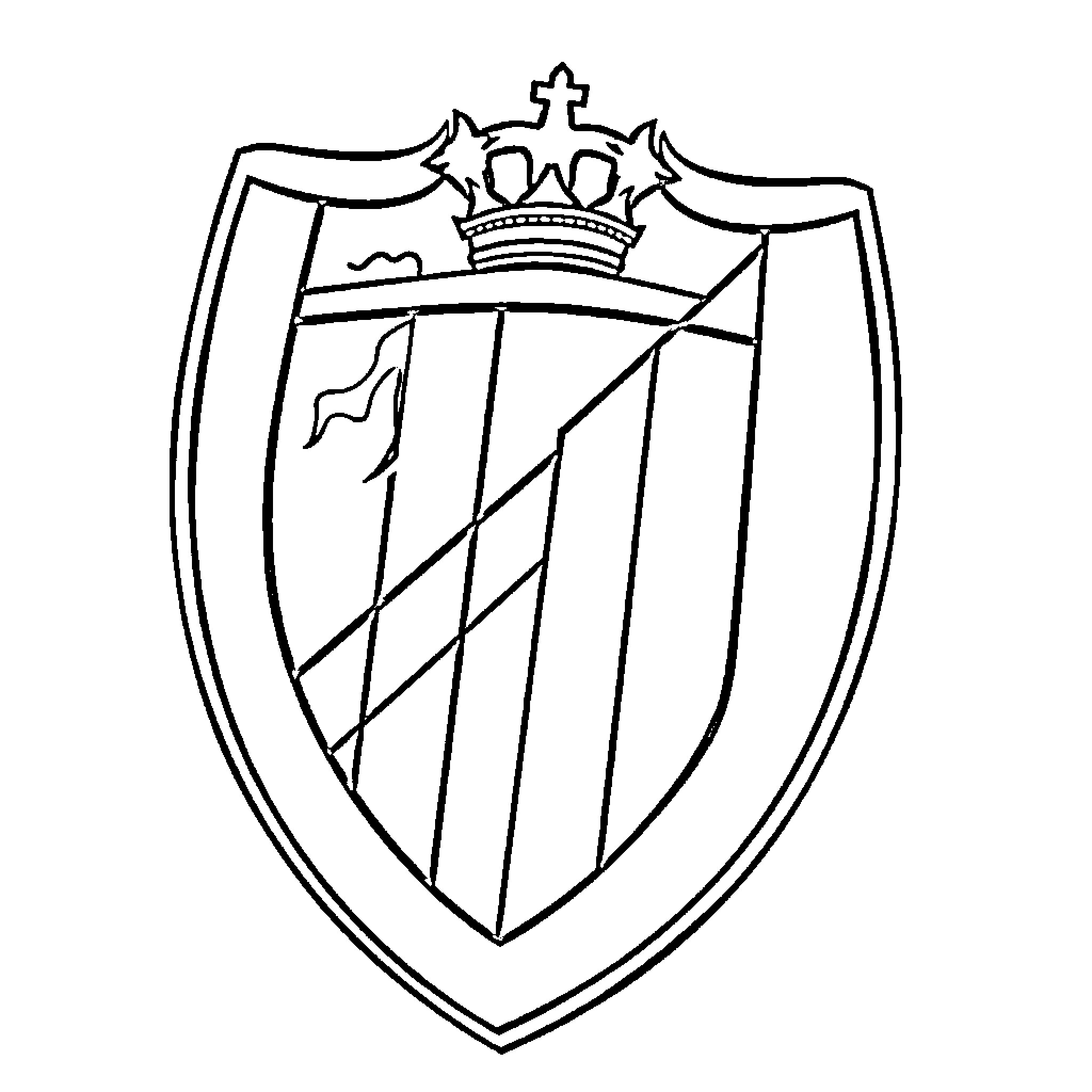 Escudo with Abstract Emblem and Crown Coloring Page (free black-and-white line drawing printable PDF for all, from beginners to advanced learners, including children, teens, adults, and seniors)