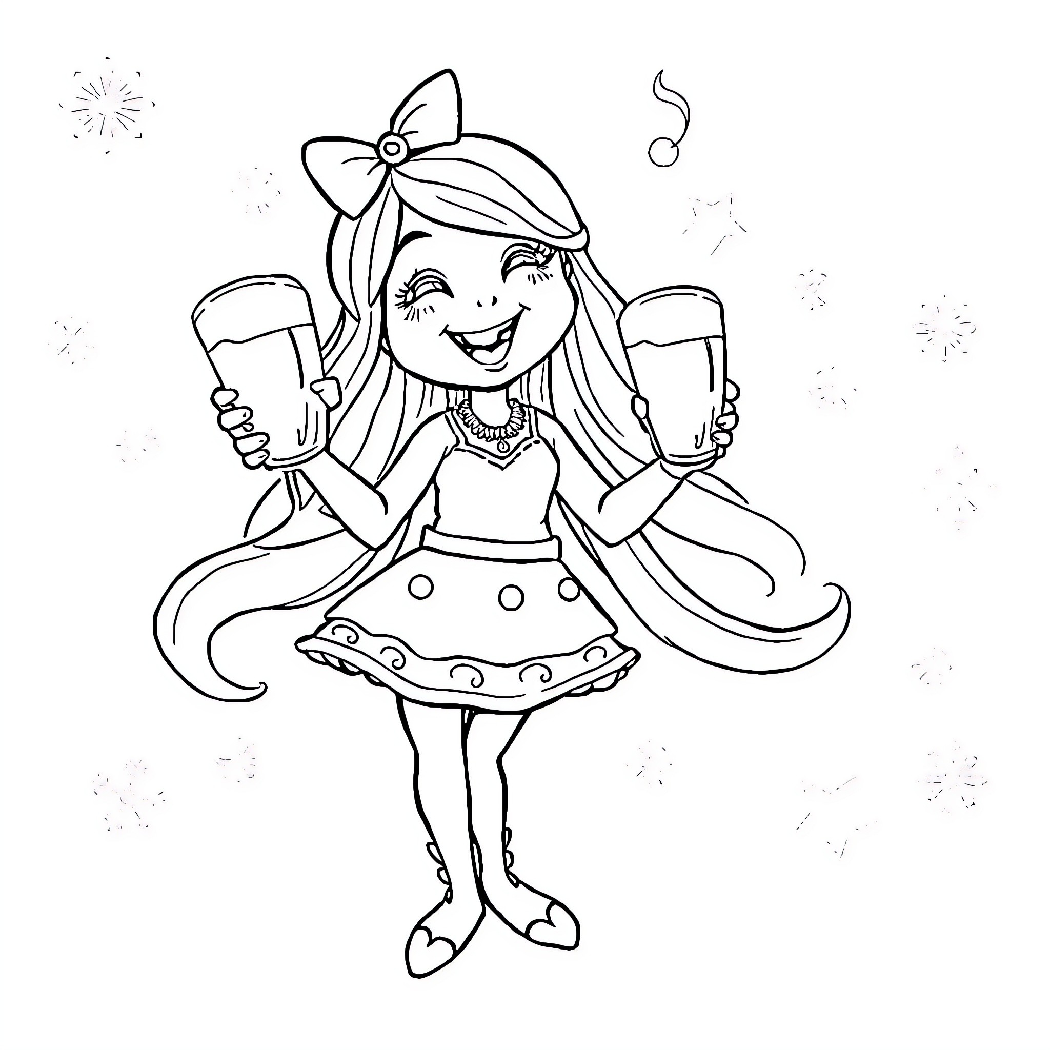 Belette celebrating happily with drinks Coloring Page (free black-and-white line drawing printable PDF for all, from beginners to advanced learners, including children, teens, adults, and seniors)