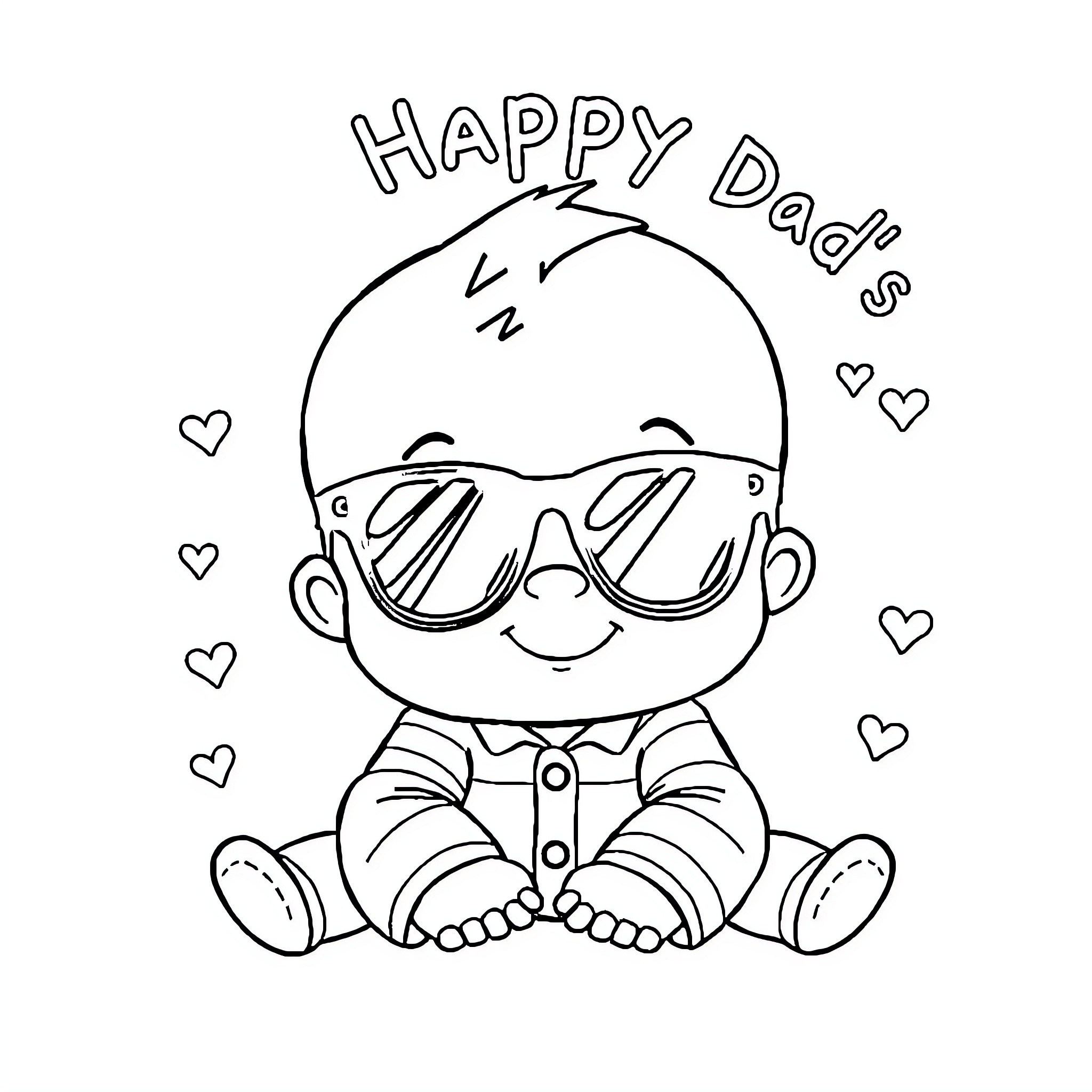 Baby Boy in Cute Outfit Celebrating Father's Day Coloring Page (free black-and-white line drawing printable PDF for all, from beginners to advanced learners, including children, teens, adults, and seniors)