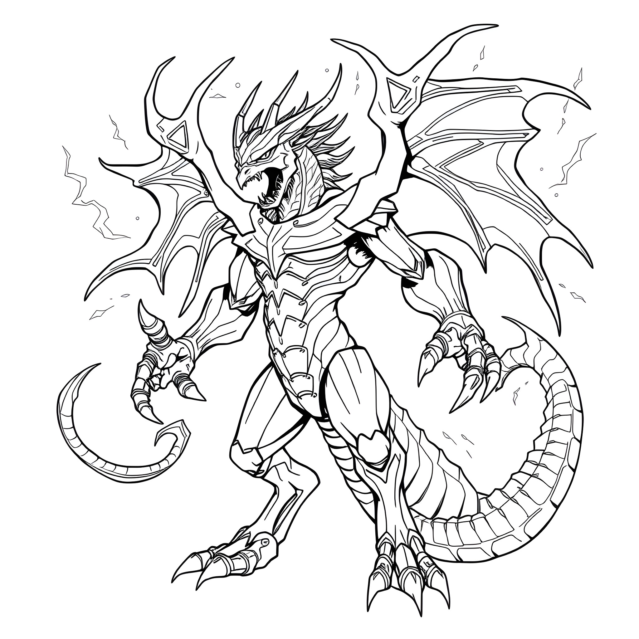 Exodia, the Legendary Dragon Unleashed Coloring Page (free black-and-white line drawing printable PDF for all, from beginners to advanced learners, including children, teens, adults, and seniors)