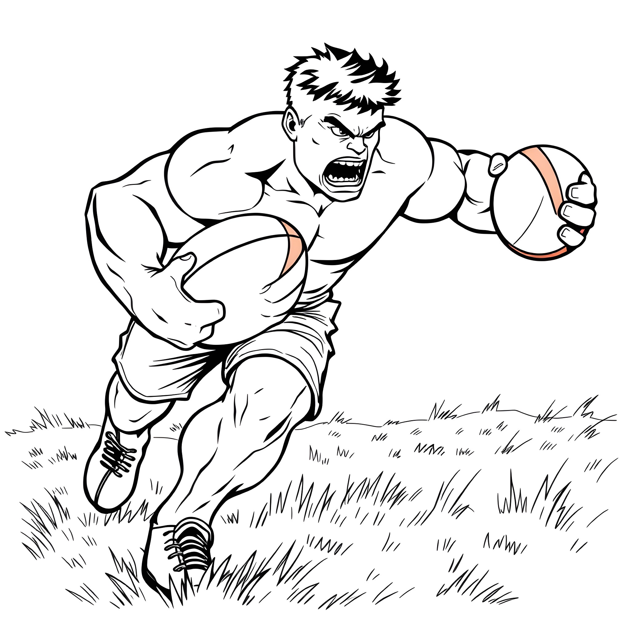 Hulk charging towards the opponent with intense expression Coloring Page (free black-and-white line drawing printable PDF for all, from beginners to advanced learners, including children, teens, adults, and seniors)