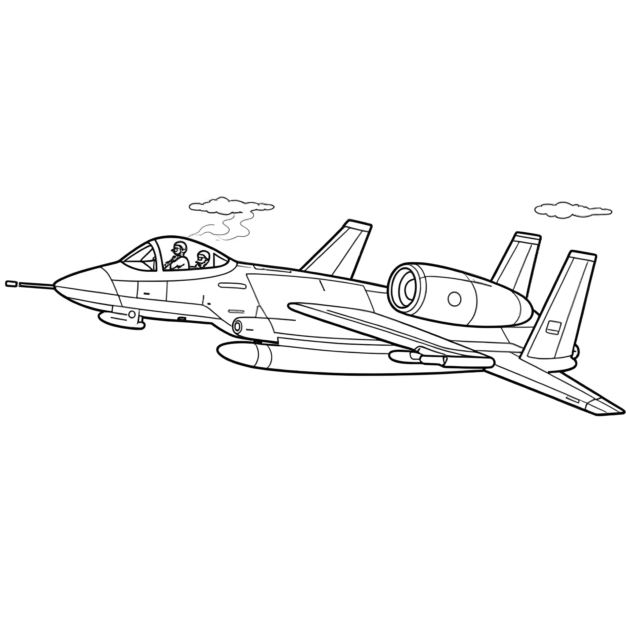 A-10 Warthog in flight Coloring Page (free black-and-white line drawing printable PDF for all, from beginners to advanced learners, including children, teens, adults, and seniors)