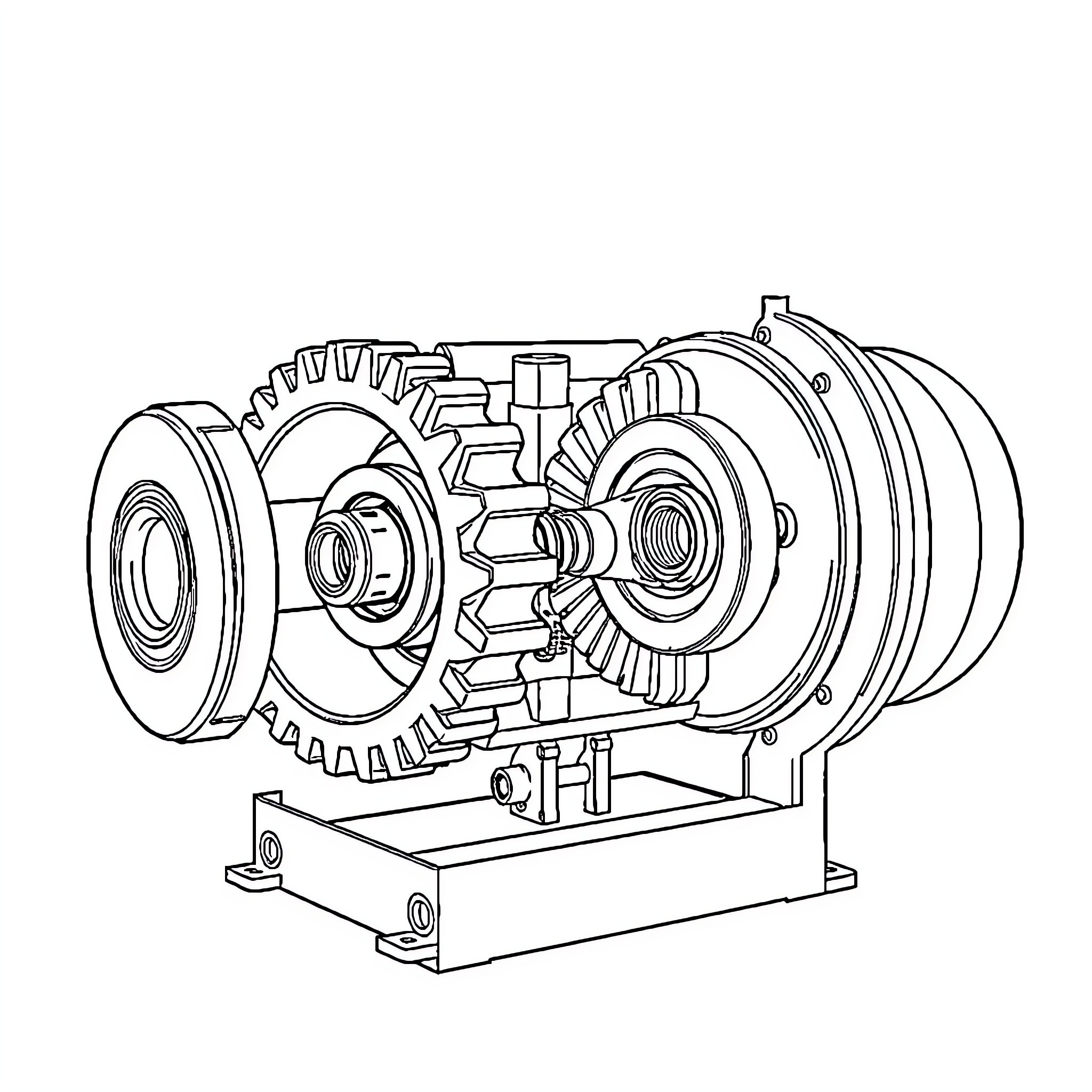 Air Compressor with Mechanical Components Coloring Page (free black-and-white line drawing printable PDF for all, from beginners to advanced learners, including children, teens, adults, and seniors)