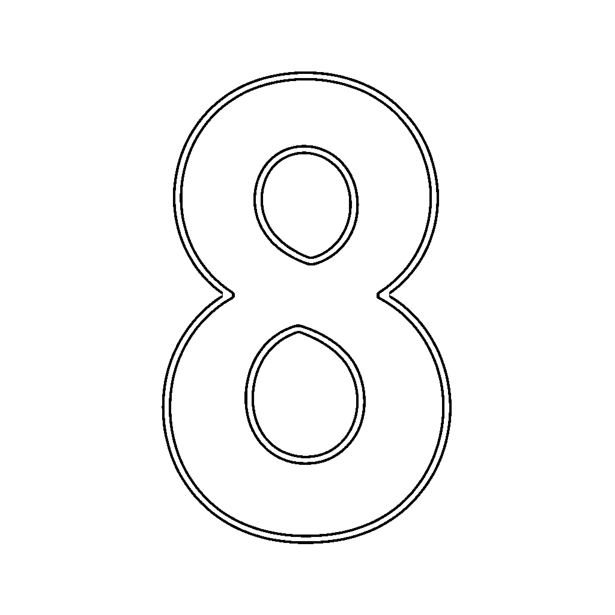 8 outlined in a simple large font Coloring Page (free black-and-white line drawing printable PDF for all, from beginners to advanced learners, including children, teens, adults, and seniors)