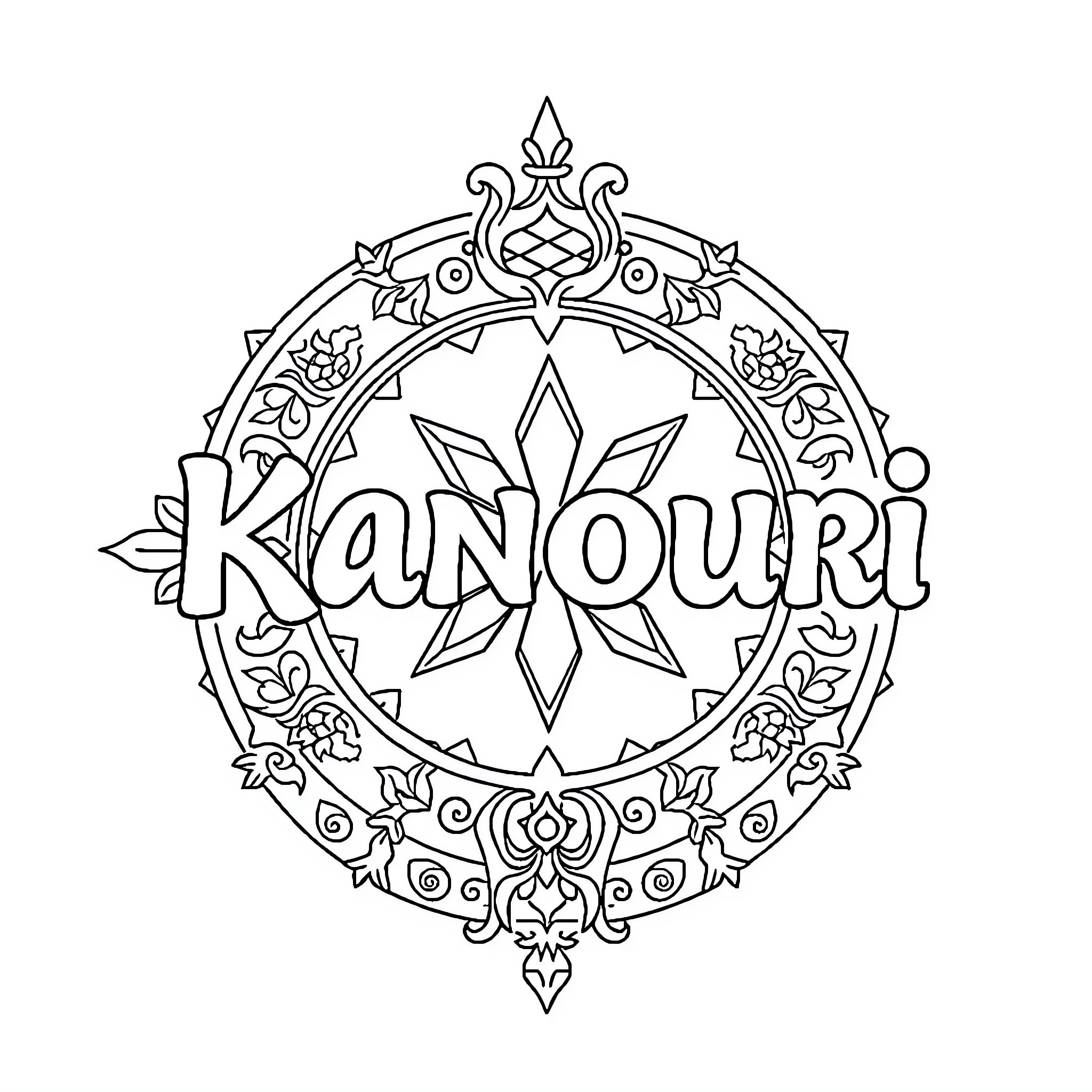 Kanouri Ornamental Illustration with Decorative Elements Coloring Page (free black-and-white line drawing printable PDF for all, from beginners to advanced learners, including children, teens, adults, and seniors)