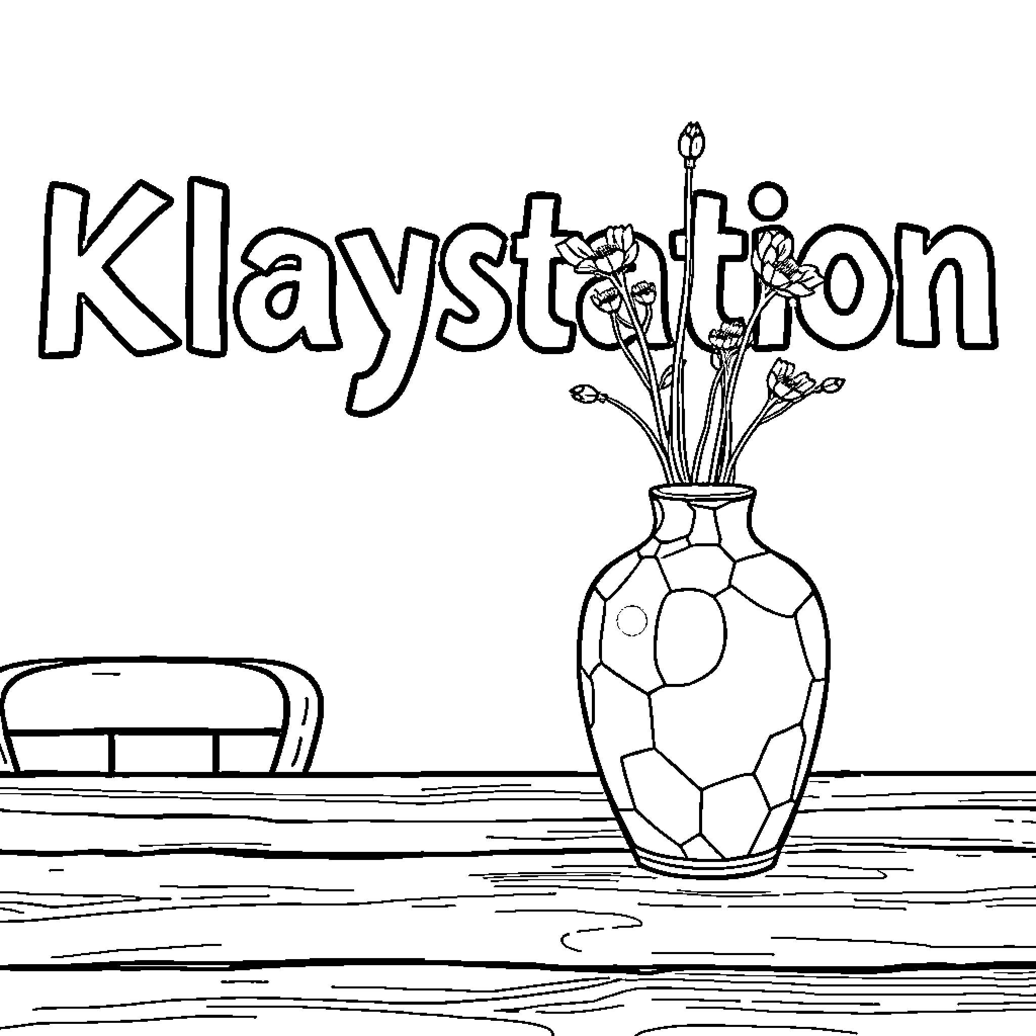 Vase with Soccer Ball and Flowers Coloring Page (free black-and-white line drawing printable PDF for all, from beginners to advanced learners, including children, teens, adults, and seniors)