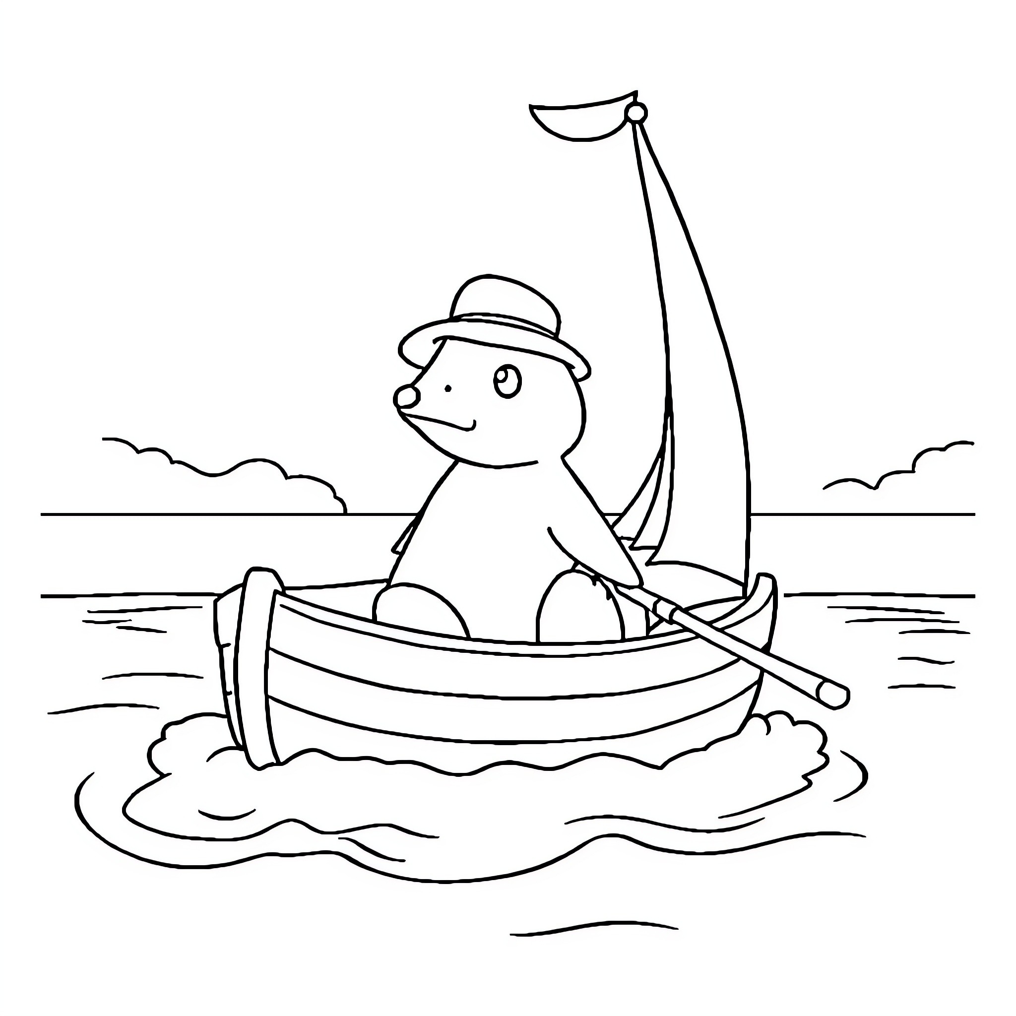 Cobaye sailing joyfully on a boat Coloring Page (free black-and-white line drawing printable PDF for all, from beginners to advanced learners, including children, teens, adults, and seniors)