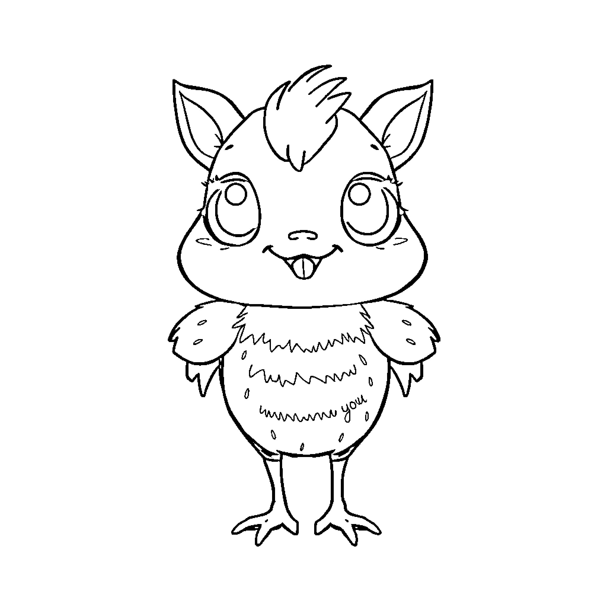 Sprunki's Whimsical Creature in Charming Pose Coloring Page (free black-and-white line drawing printable PDF for all, from beginners to advanced learners, including children, teens, adults, and seniors)