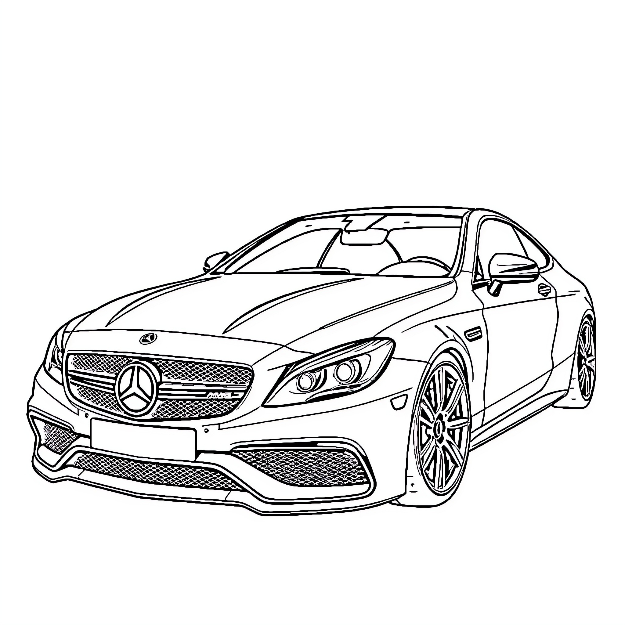 Mercedes sports car in sleek design Coloring Page (free black-and-white line drawing printable PDF for all, from beginners to advanced learners, including children, teens, adults, and seniors)