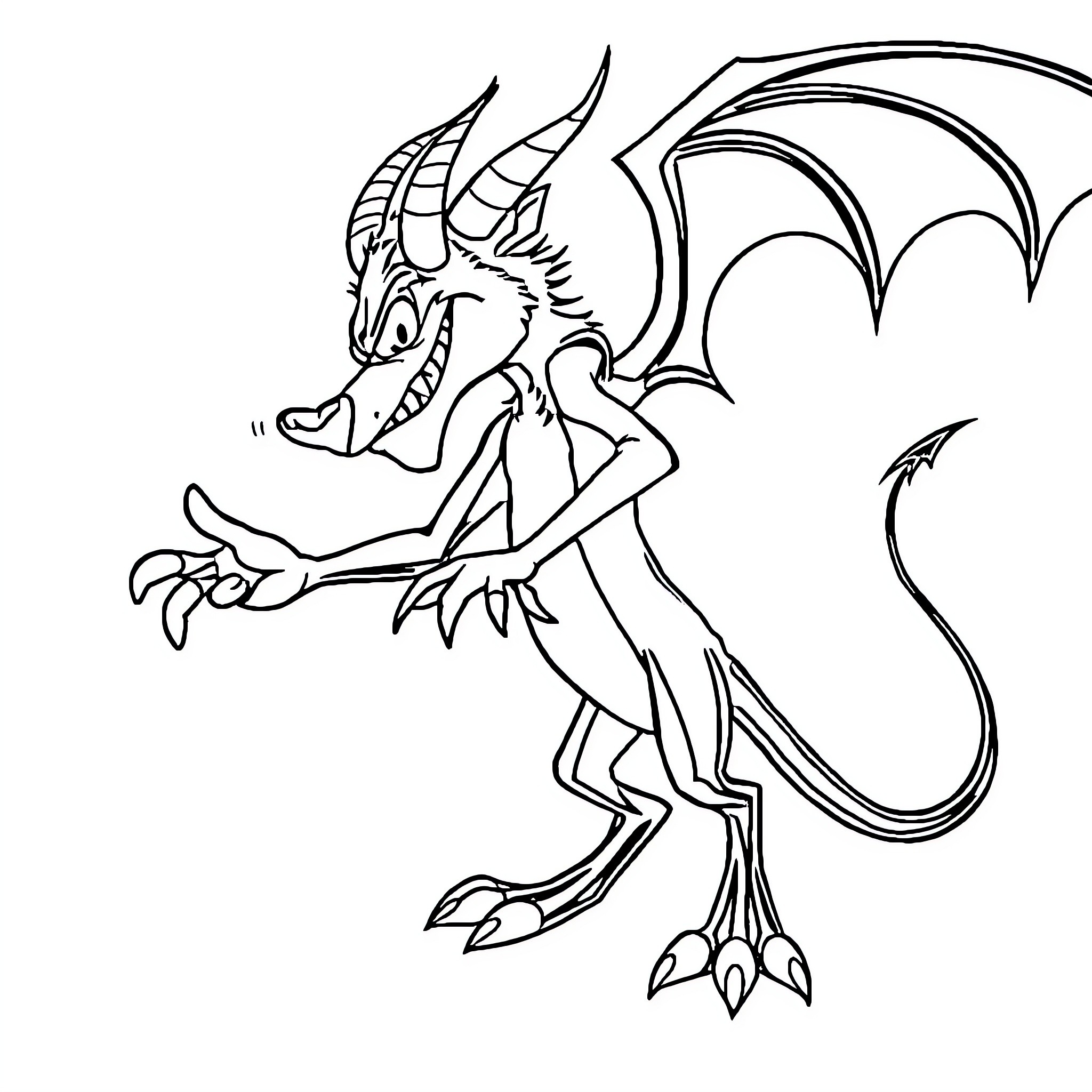 Taz the mischievous dragon's antics Coloring Page (free black-and-white line drawing printable PDF for all, from beginners to advanced learners, including children, teens, adults, and seniors)