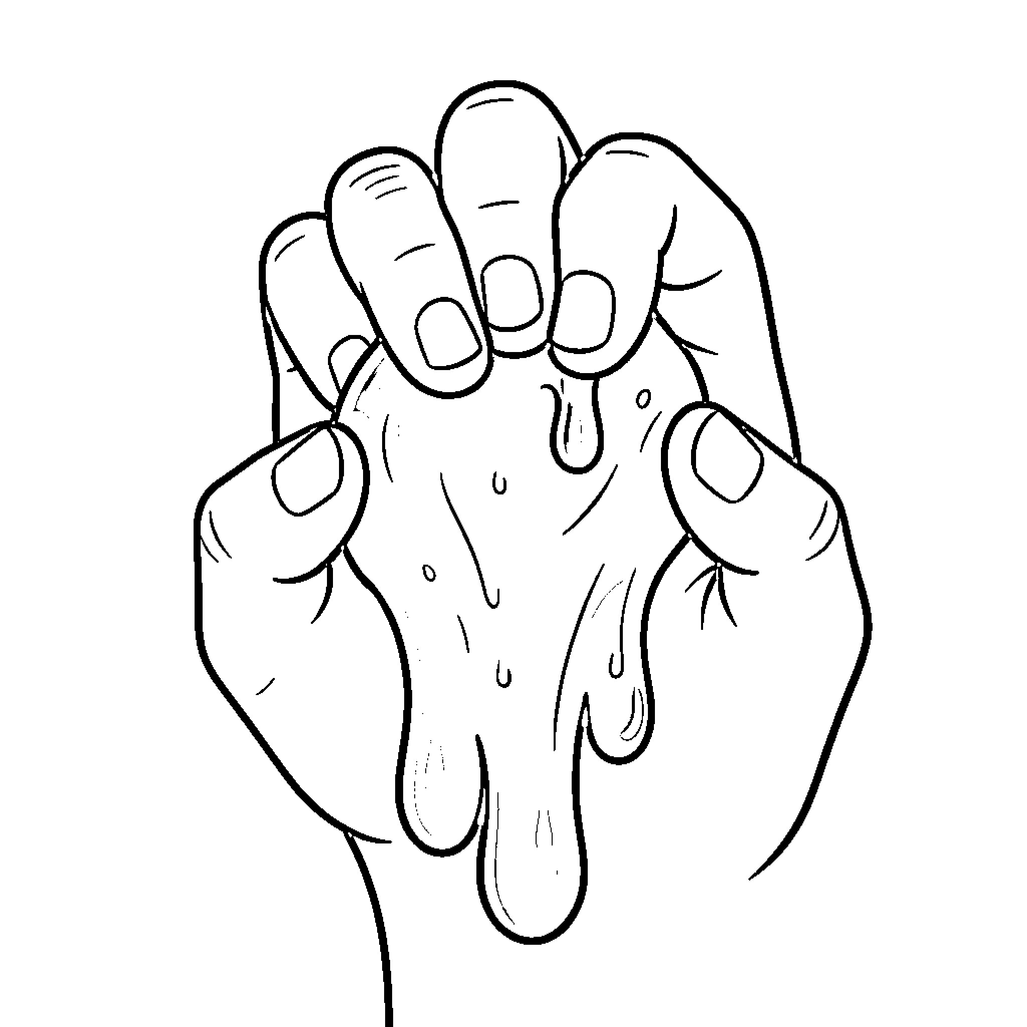 Slime dripping from human hand Coloring Page (free black-and-white line drawing printable PDF for all, from beginners to advanced learners, including children, teens, adults, and seniors)