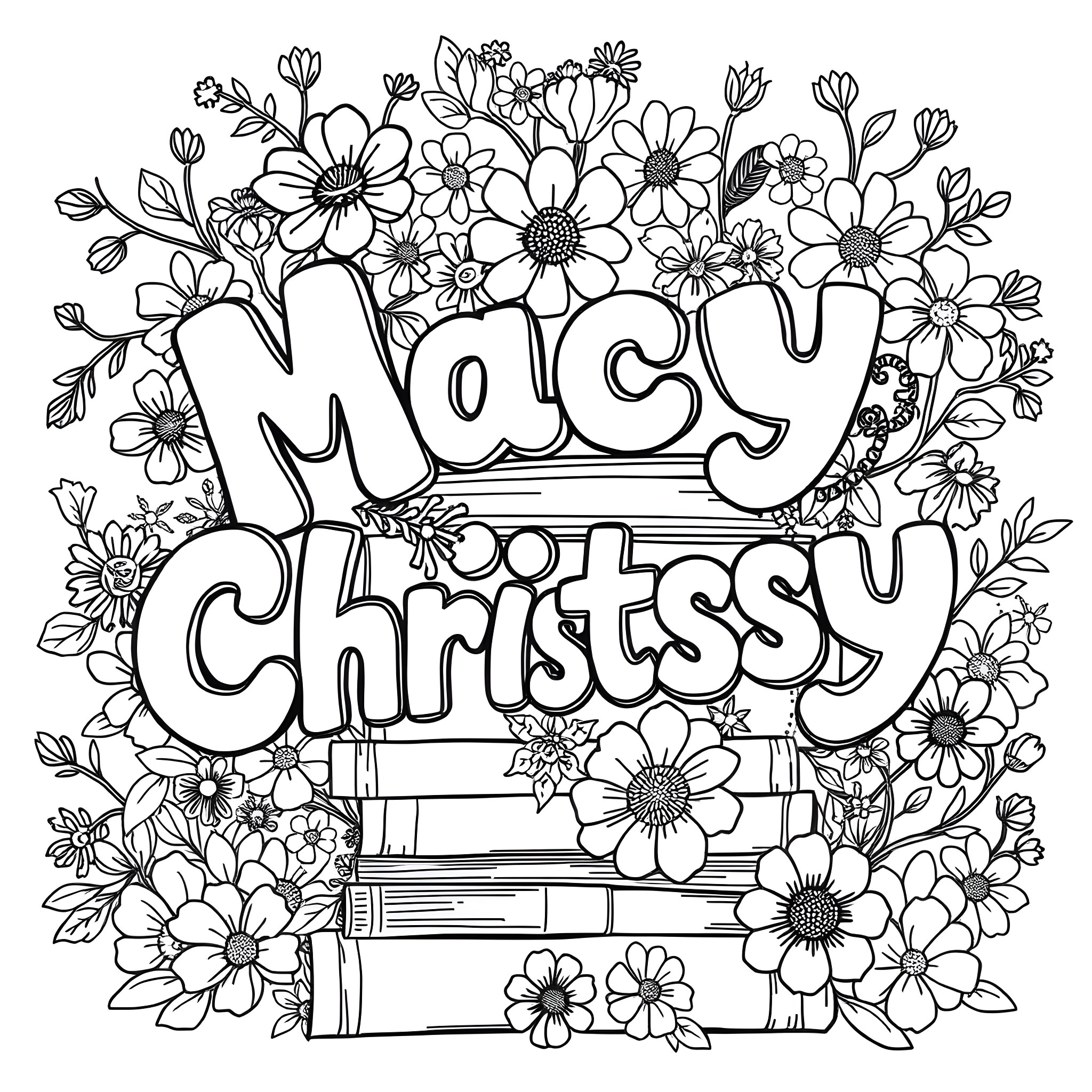 Letter with floral decorations and books Coloring Page (free black-and-white line drawing printable PDF for all, from beginners to advanced learners, including children, teens, adults, and seniors)