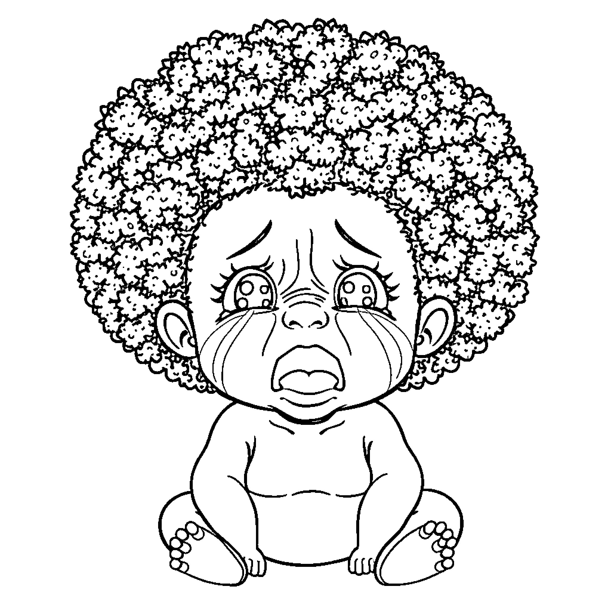 Baby with Adorable Curly Hair Coloring Page (free black-and-white line drawing printable PDF for all, from beginners to advanced learners, including children, teens, adults, and seniors)