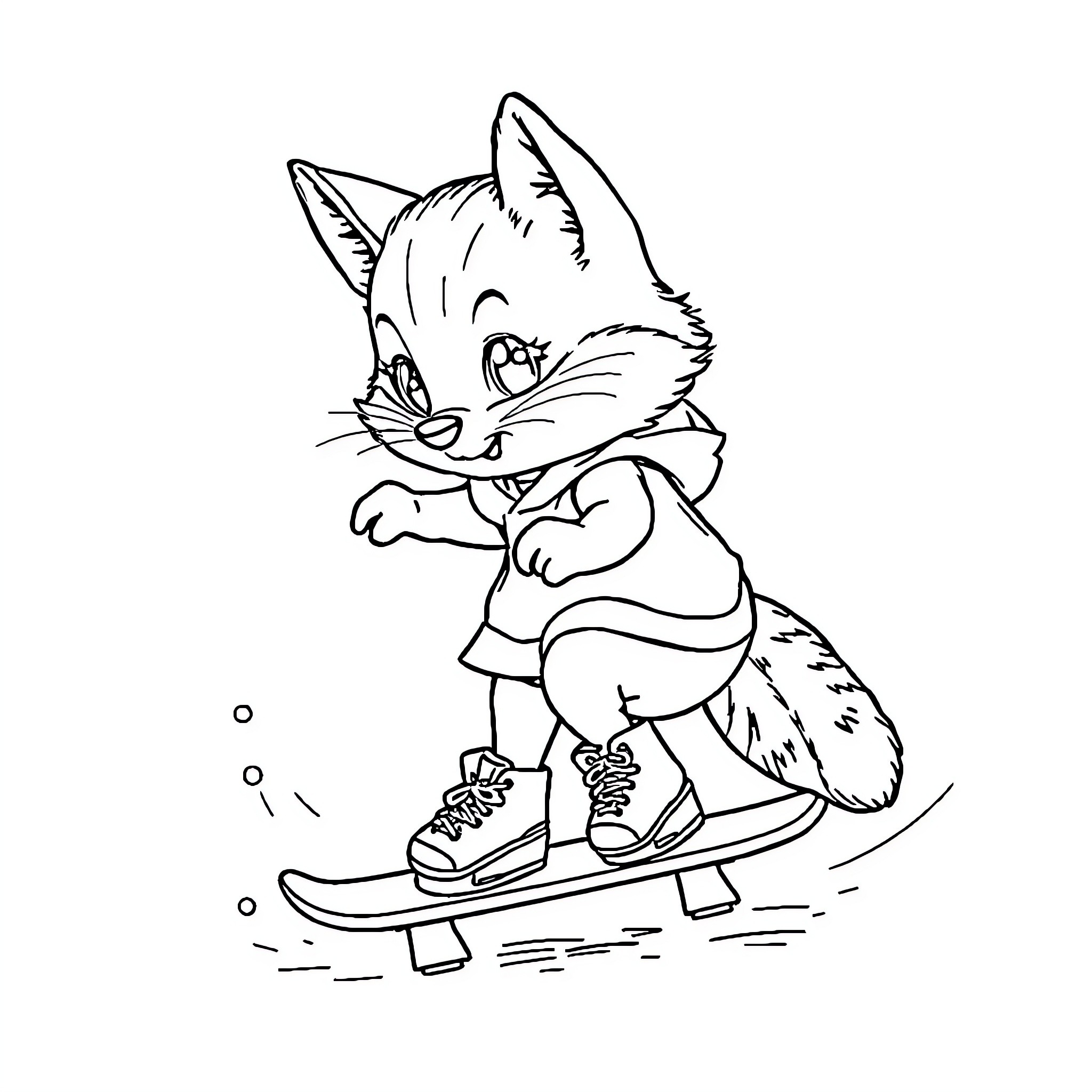 Mole Enjoys Winter Sports on Snowboard Coloring Page (free black-and-white line drawing printable PDF for all, from beginners to advanced learners, including children, teens, adults, and seniors)