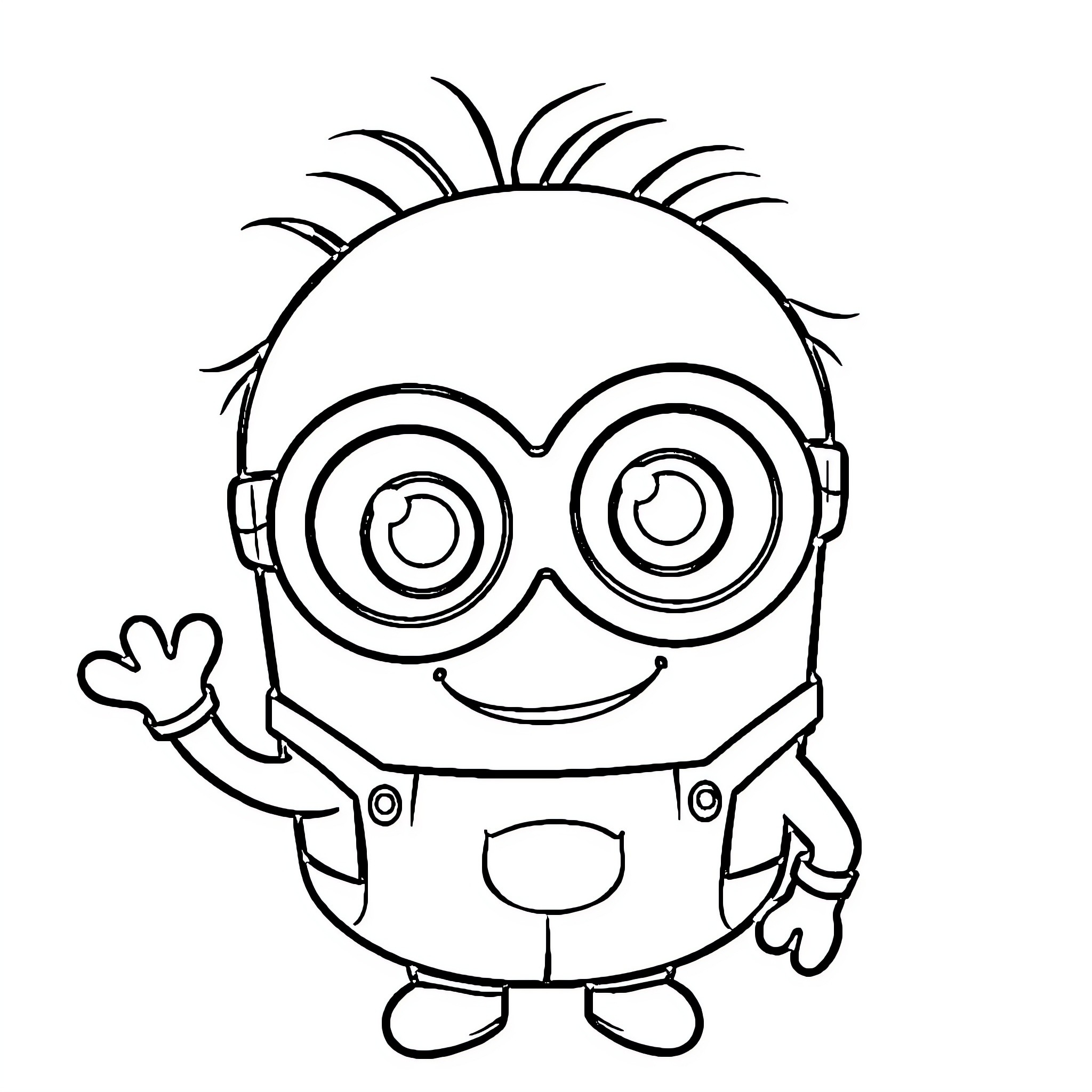 Minion waving and expressing joy Coloring Page (free black-and-white line drawing printable PDF for all, from beginners to advanced learners, including children, teens, adults, and seniors)