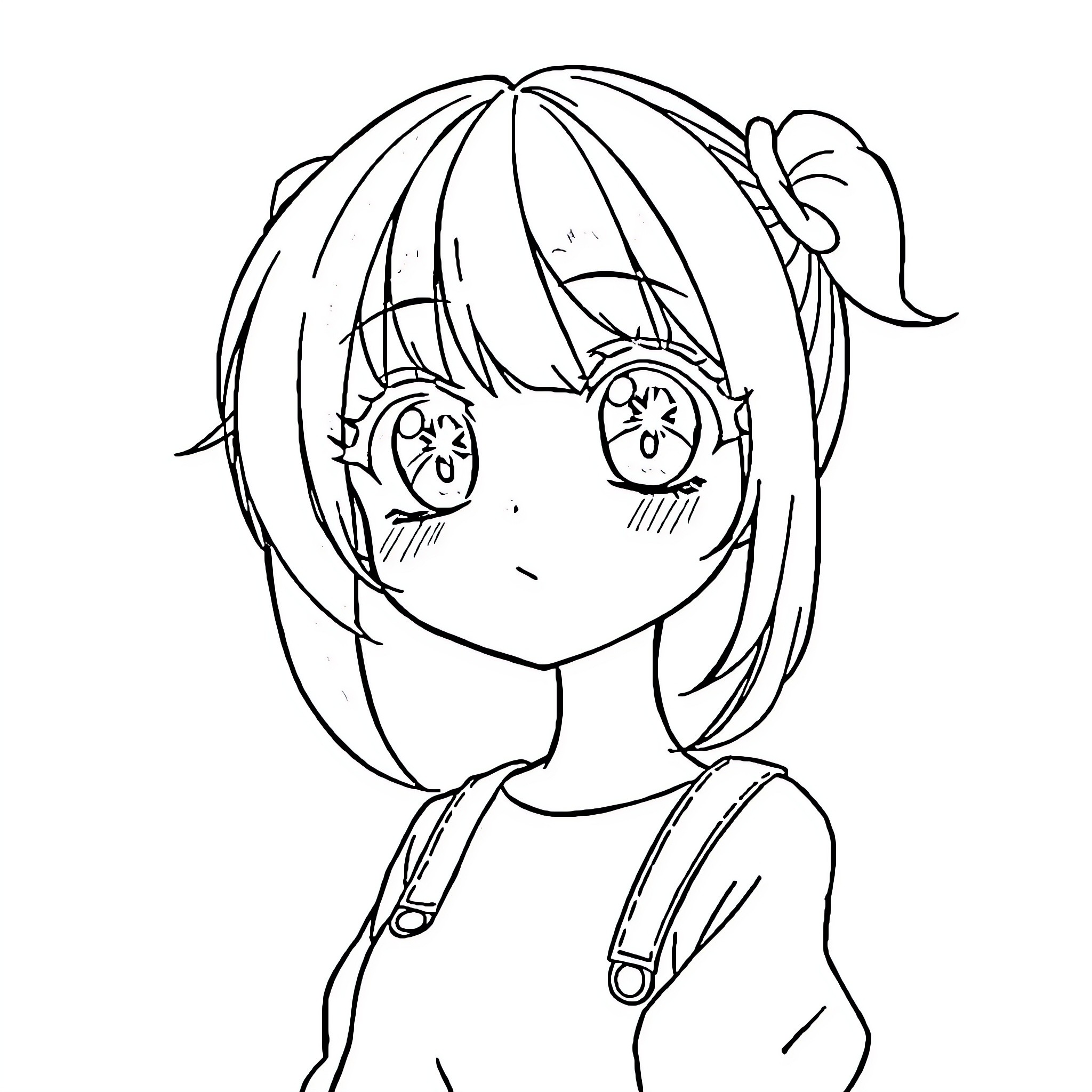 Anime Girl with Expressive Eyes and Pigtails Coloring Page (free black-and-white line drawing printable PDF for all, from beginners to advanced learners, including children, teens, adults, and seniors)