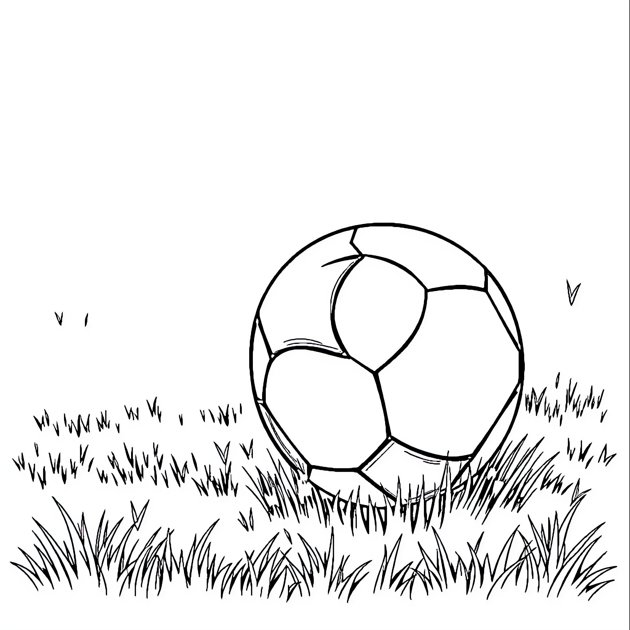 Football resting in grassy field Coloring Page (free black-and-white line drawing printable PDF for all, from beginners to advanced learners, including children, teens, adults, and seniors)