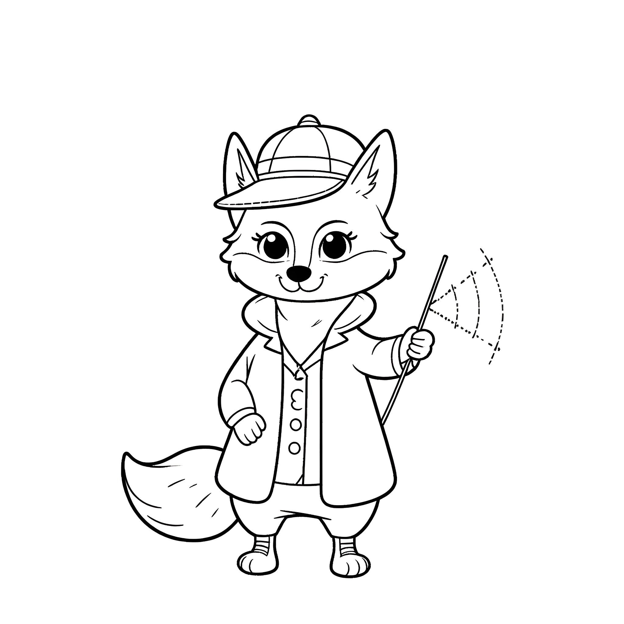 Fox explorer in safari outfit with compass Coloring Page (free black-and-white line drawing printable PDF for all, from beginners to advanced learners, including children, teens, adults, and seniors)