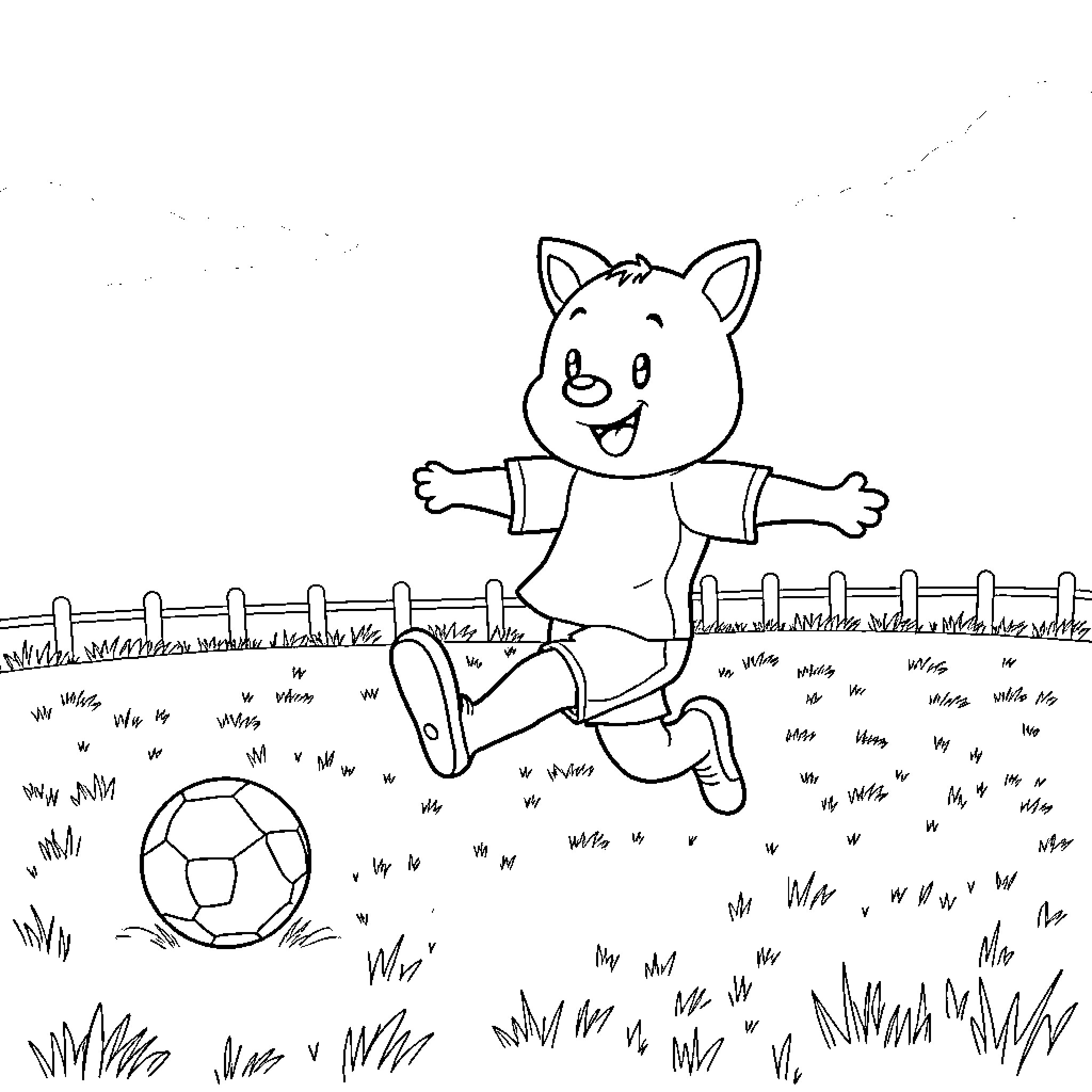 Bluey playing joyfully with soccer ball in the yard Coloring Page (free black-and-white line drawing printable PDF for all, from beginners to advanced learners, including children, teens, adults, and seniors)
