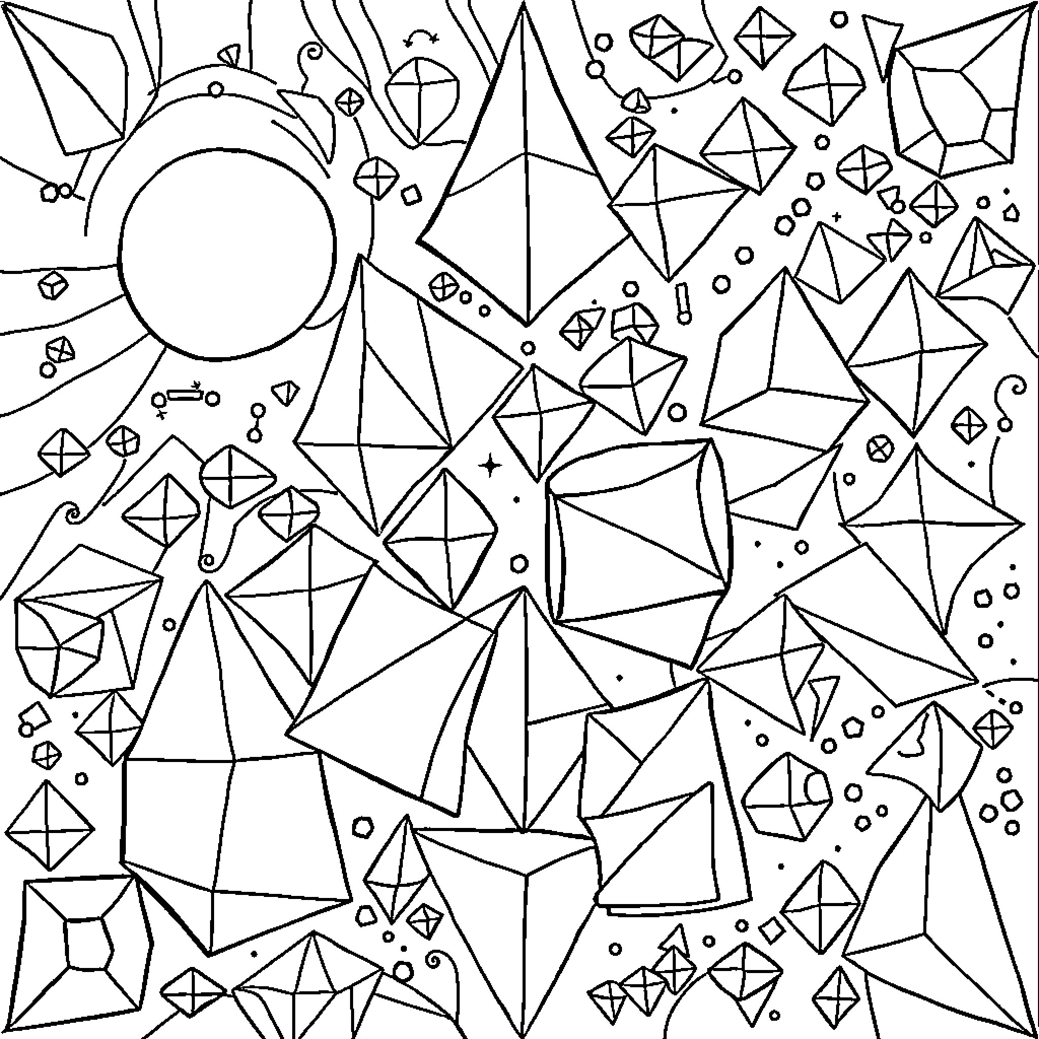 Math Geometric Shapes Puzzle Coloring Page (free black-and-white line drawing printable PDF for all, from beginners to advanced learners, including children, teens, adults, and seniors)
