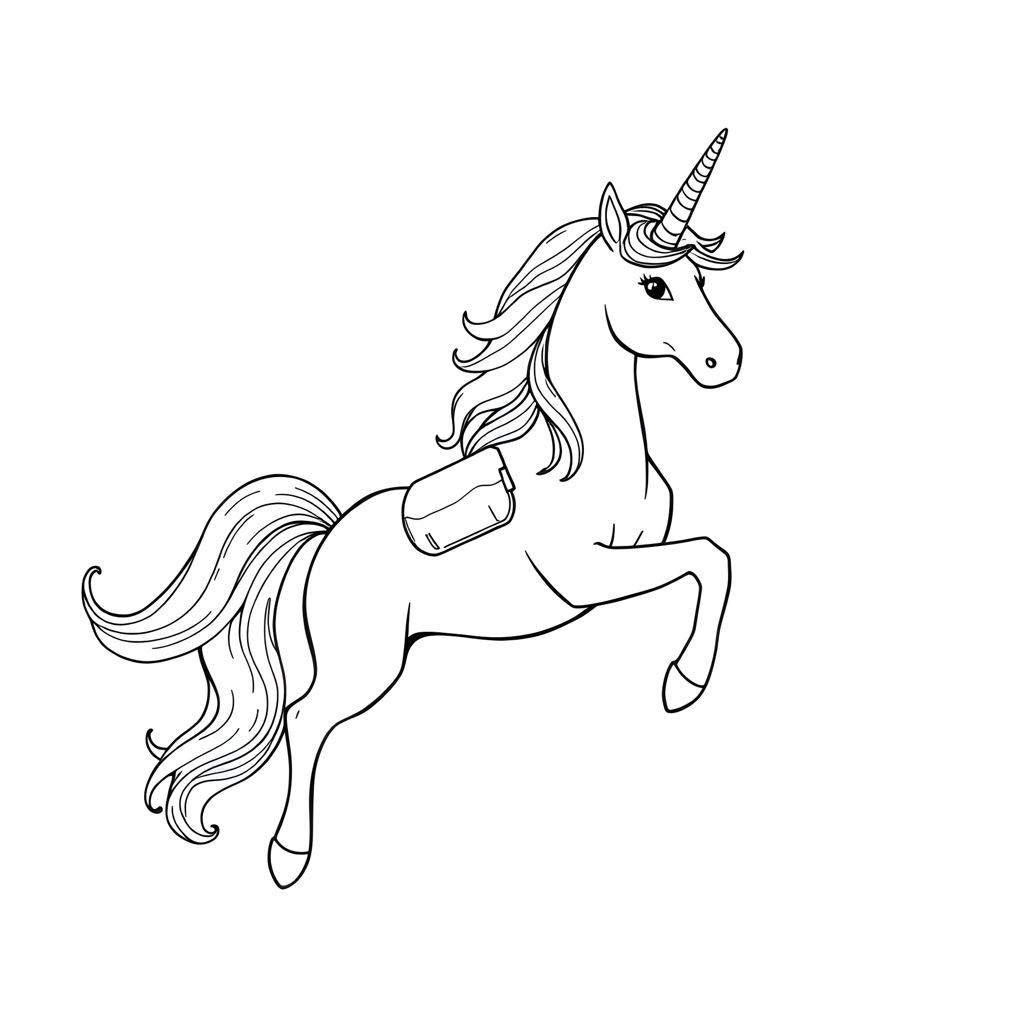 Unicorn leaping joyfully Coloring Page (free black-and-white line drawing printable PDF for all, from beginners to advanced learners, including children, teens, adults, and seniors)