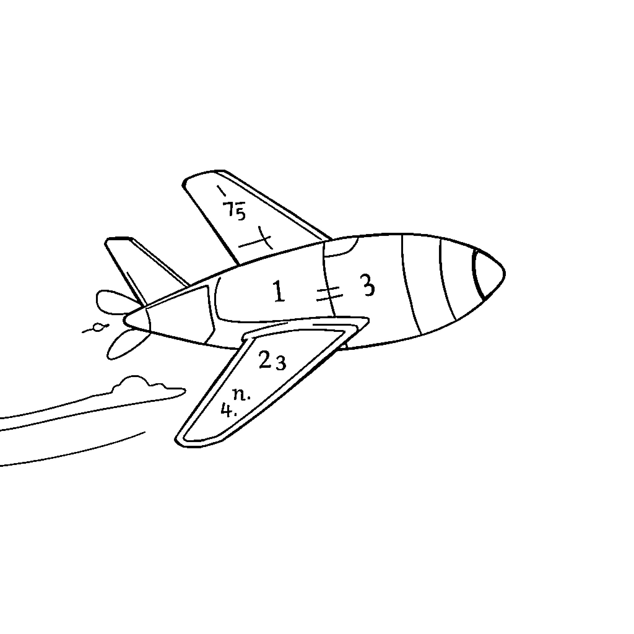 Fraction of an aircraft in flight Coloring Page (free black-and-white line drawing printable PDF for all, from beginners to advanced learners, including children, teens, adults, and seniors)