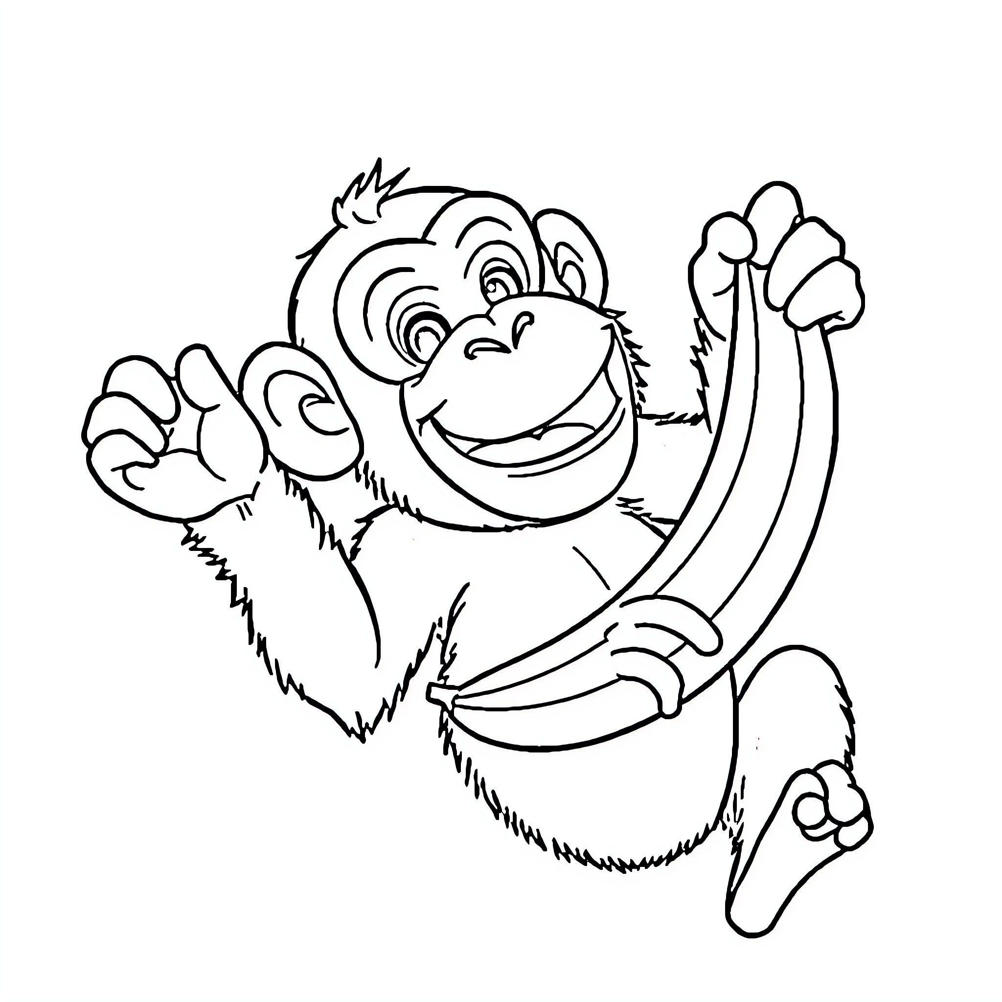 Chimp excitedly jumping with glee Coloring Page (free black-and-white line drawing printable PDF for all, from beginners to advanced learners, including children, teens, adults, and seniors)