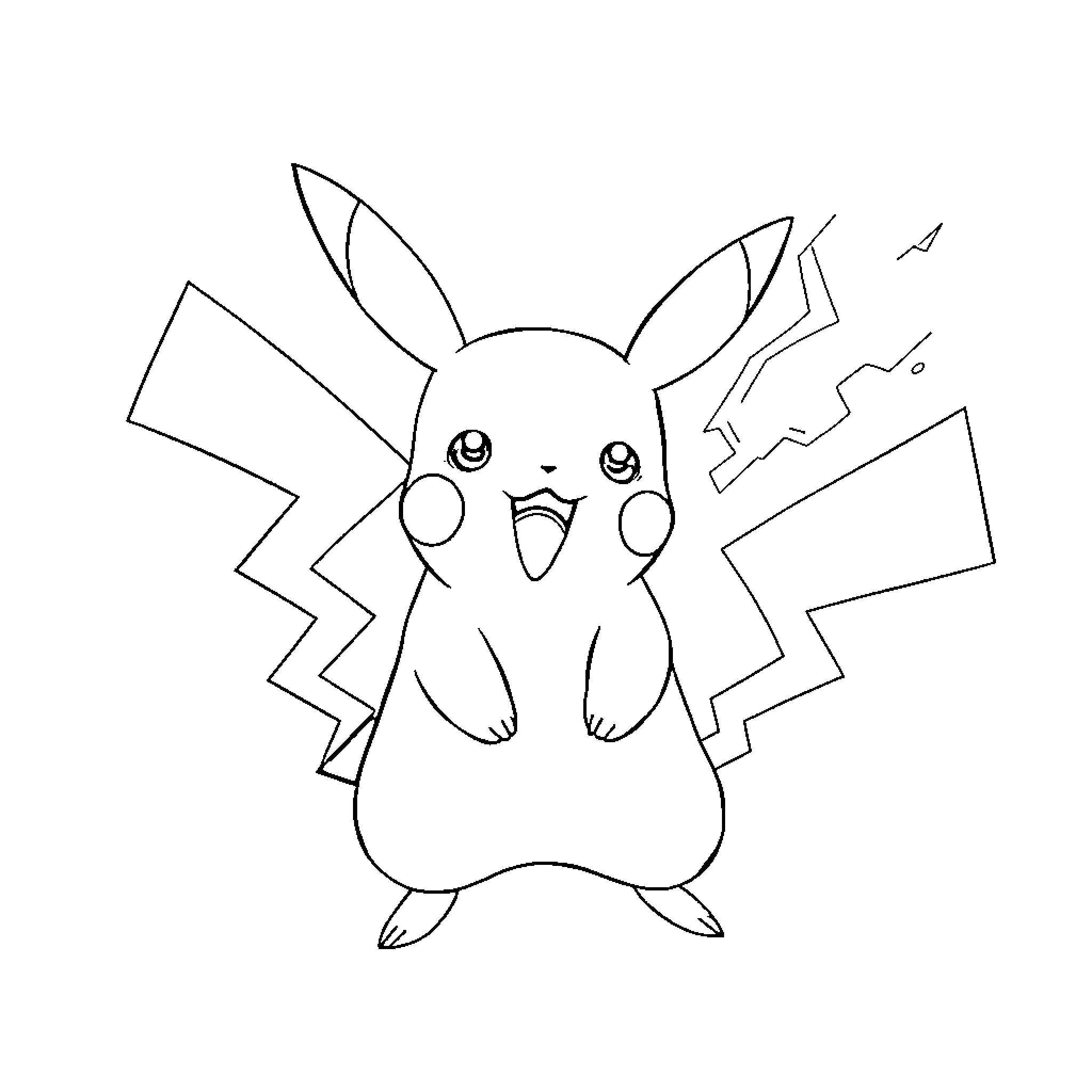 Pikachu expressing surprise and excitement Coloring Page (free black-and-white line drawing printable PDF for all, from beginners to advanced learners, including children, teens, adults, and seniors)