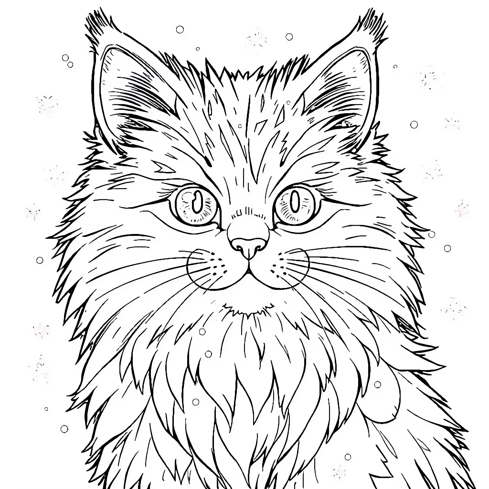 Ice Cat with Fierce Expression Coloring Page (free black-and-white line drawing printable PDF for all, from beginners to advanced learners, including children, teens, adults, and seniors)