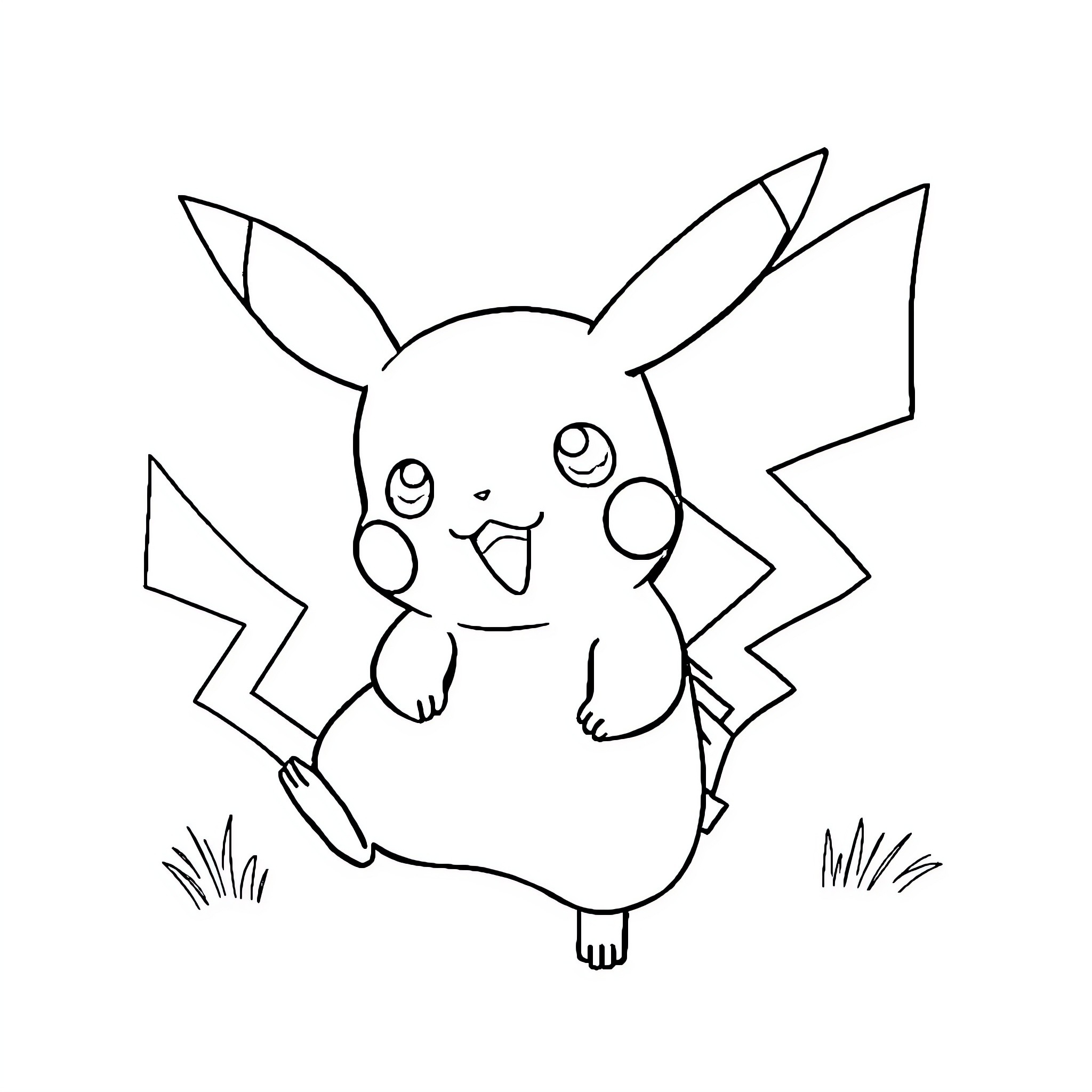 Pikachu enjoying nature in the outdoors Coloring Page (free black-and-white line drawing printable PDF for all, from beginners to advanced learners, including children, teens, adults, and seniors)