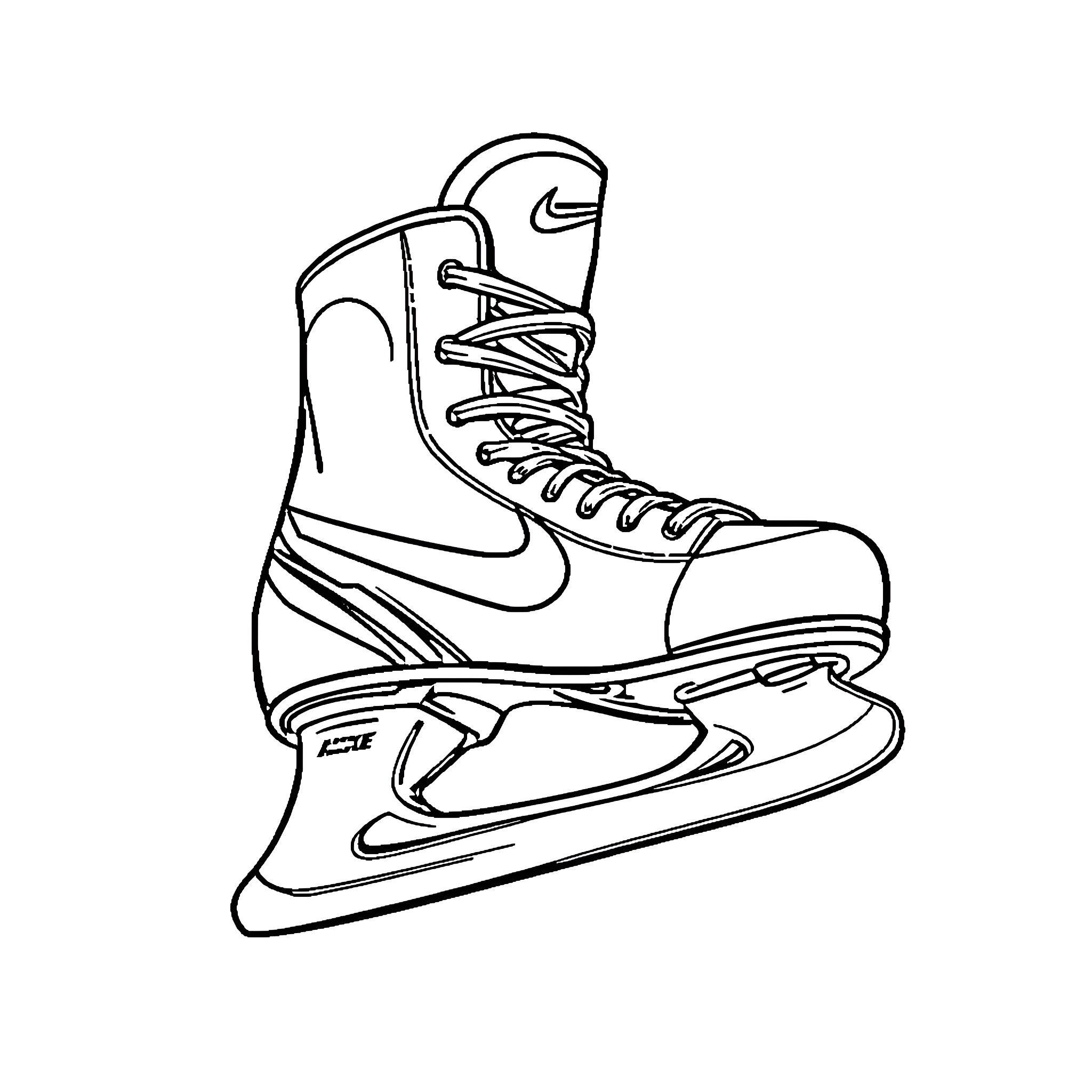 Hockey Skate with Laces and Blade Coloring Page (free black-and-white line drawing printable PDF for all, from beginners to advanced learners, including children, teens, adults, and seniors)