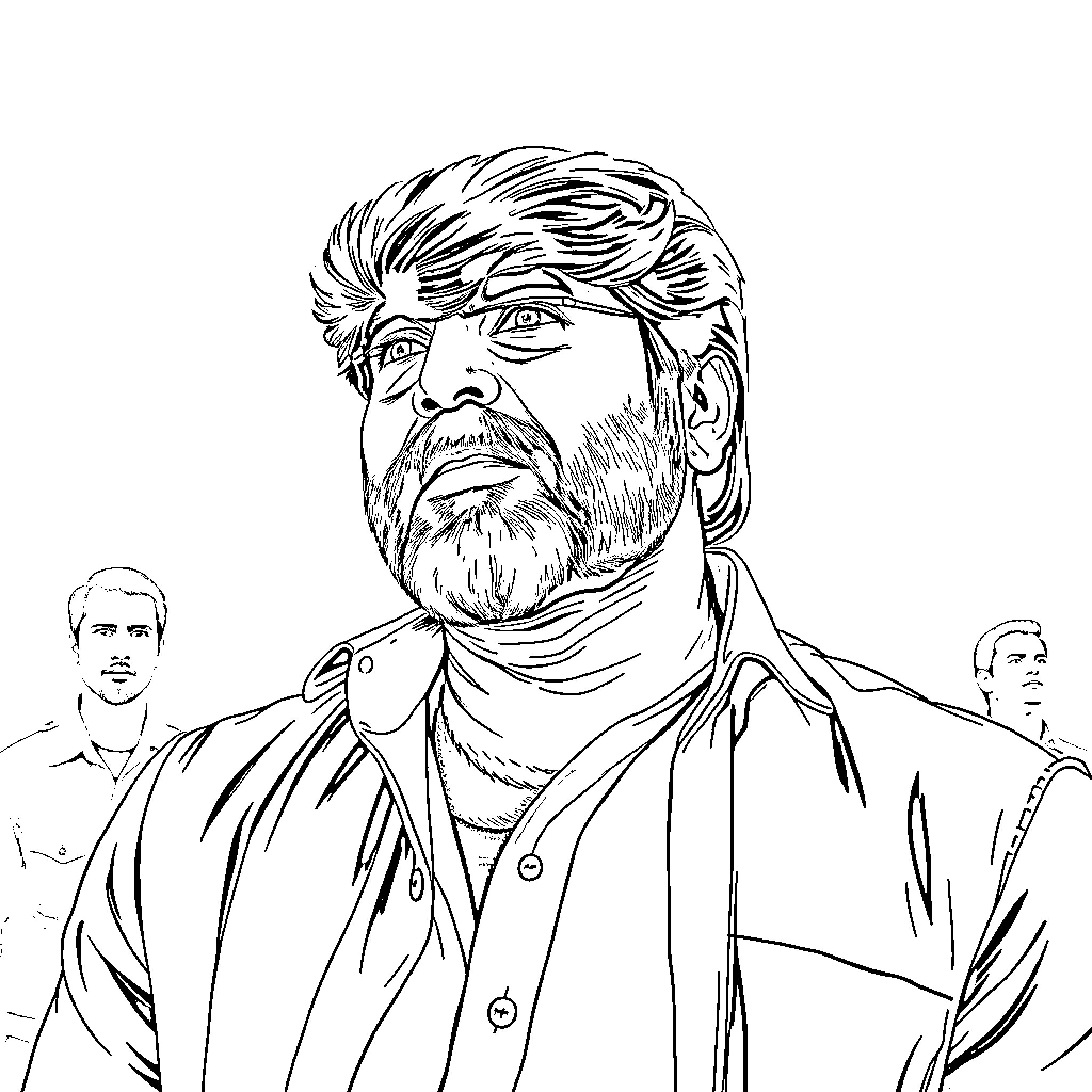 Pawan Kalyan in a pensive pose Coloring Page (free black-and-white line drawing printable PDF for all, from beginners to advanced learners, including children, teens, adults, and seniors)