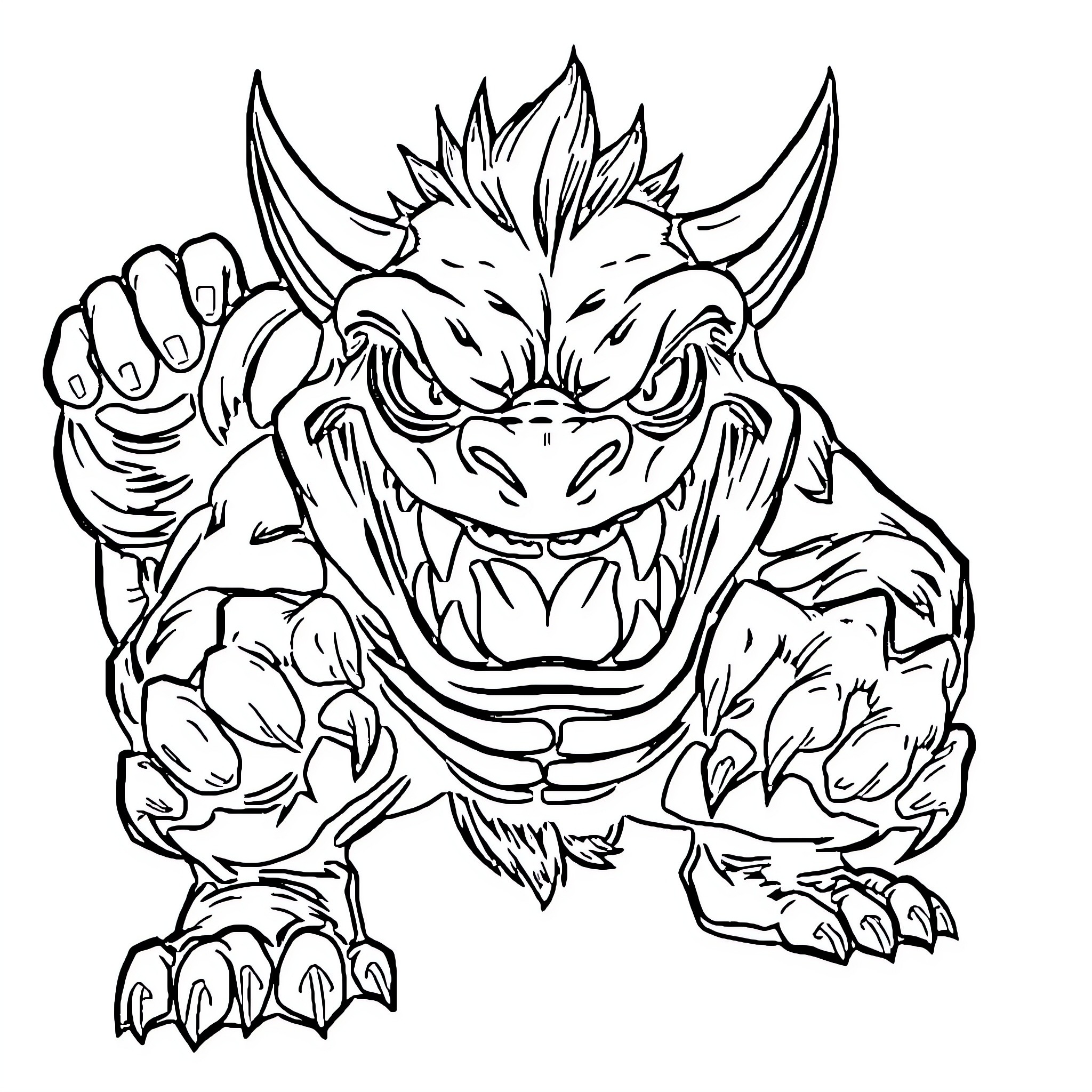Grogu the Monstrous Creature Unleashing Fury Coloring Page (free black-and-white line drawing printable PDF for all, from beginners to advanced learners, including children, teens, adults, and seniors)