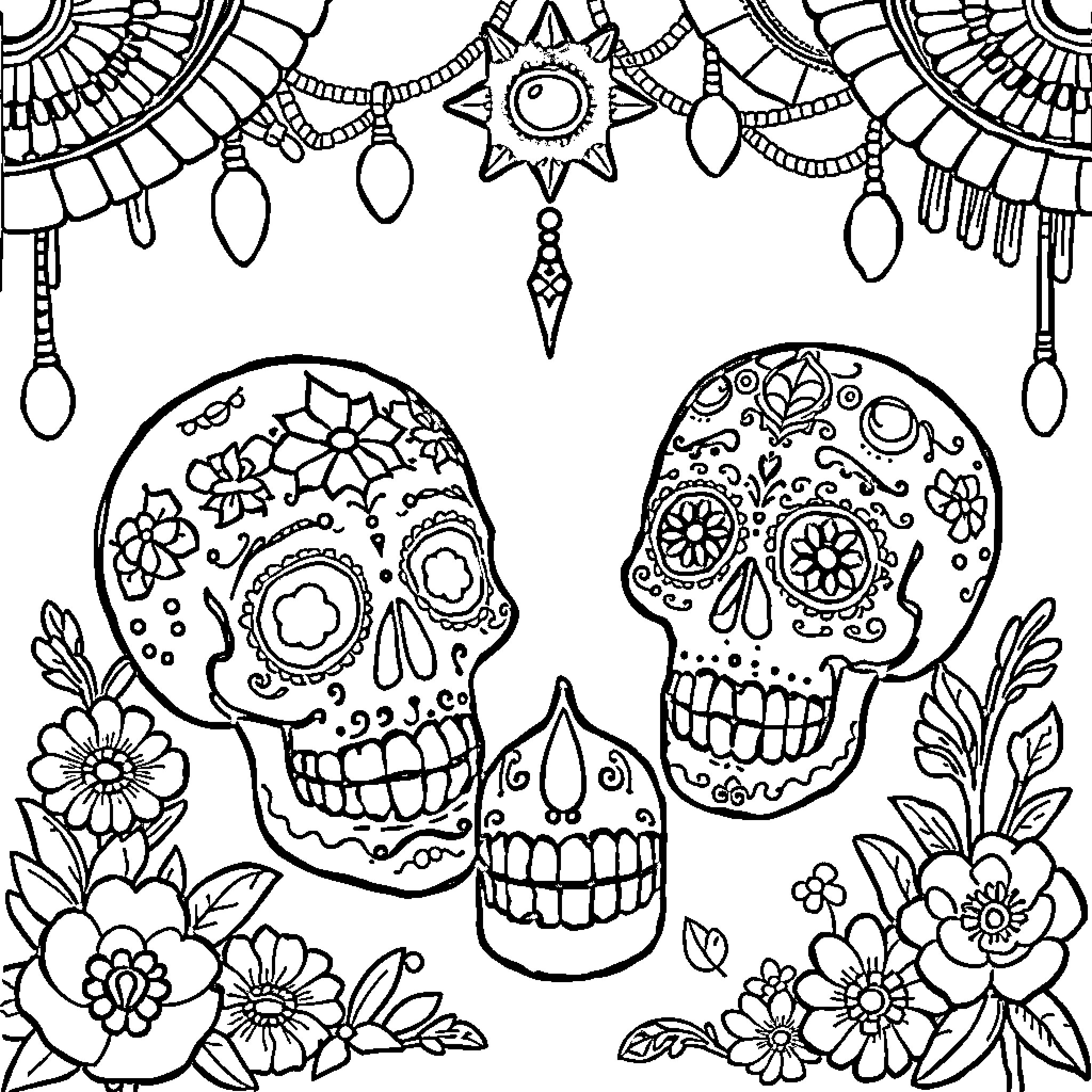 Spongebob's Day of the Dead Celebration Coloring Page (free black-and-white line drawing printable PDF for all, from beginners to advanced learners, including children, teens, adults, and seniors)