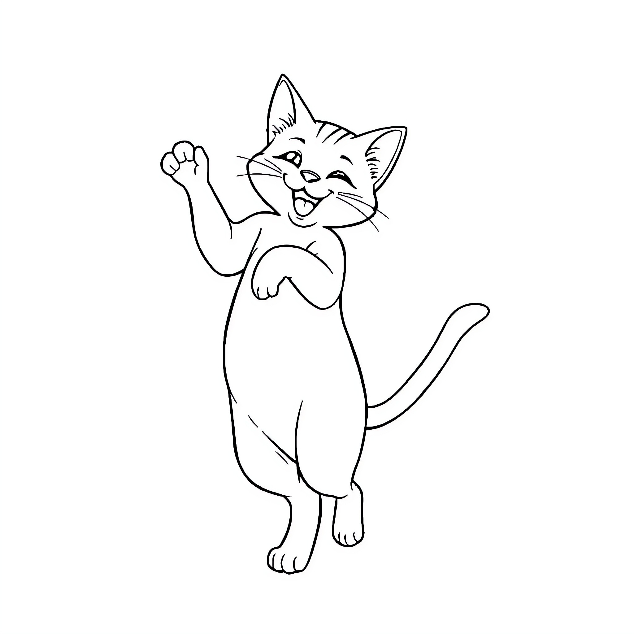 Cat celebrating joyfully Coloring Page (free black-and-white line drawing printable PDF for all, from beginners to advanced learners, including children, teens, adults, and seniors)