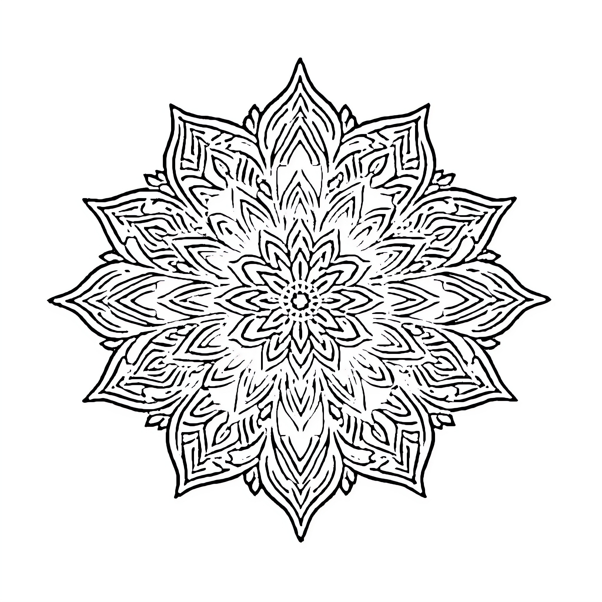 Lotus Flower Mandala Pattern Coloring Page (free black-and-white line drawing printable PDF for all, from beginners to advanced learners, including children, teens, adults, and seniors)