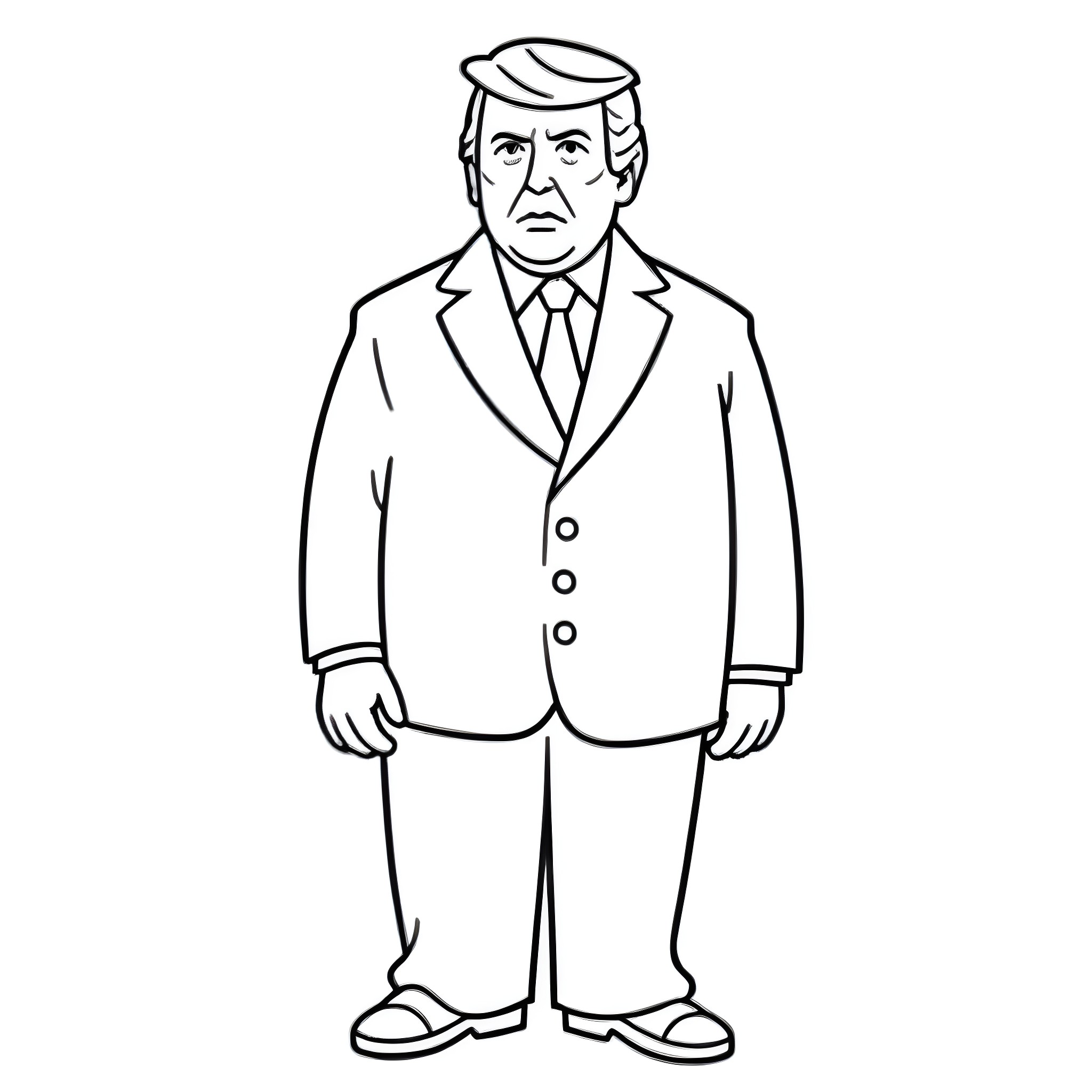 Donald Trump standing in formal suit Coloring Page (free black-and-white line drawing printable PDF for all, from beginners to advanced learners, including children, teens, adults, and seniors)