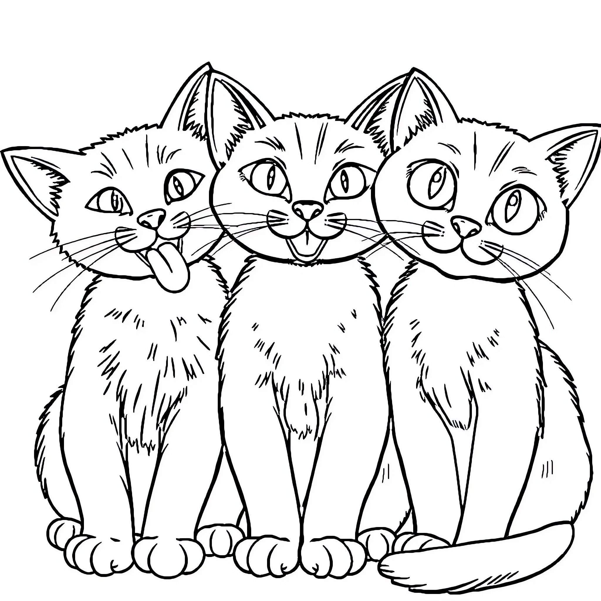 Cats Showing Their Expressions Together Coloring Page (free black-and-white line drawing printable PDF for all, from beginners to advanced learners, including children, teens, adults, and seniors)