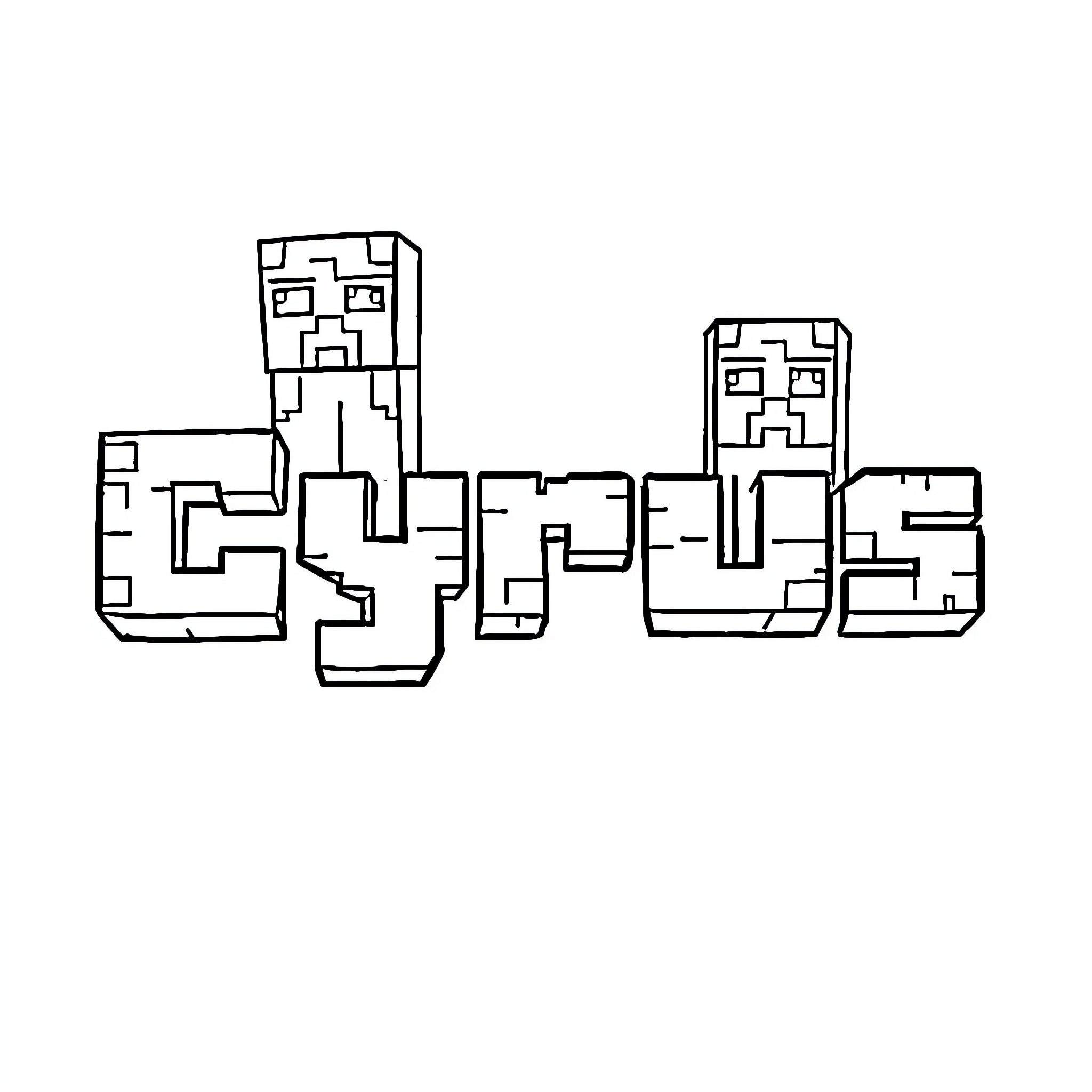 Cyrus' Pixelated Creations Coloring Page (free black-and-white line drawing printable PDF for all, from beginners to advanced learners, including children, teens, adults, and seniors)