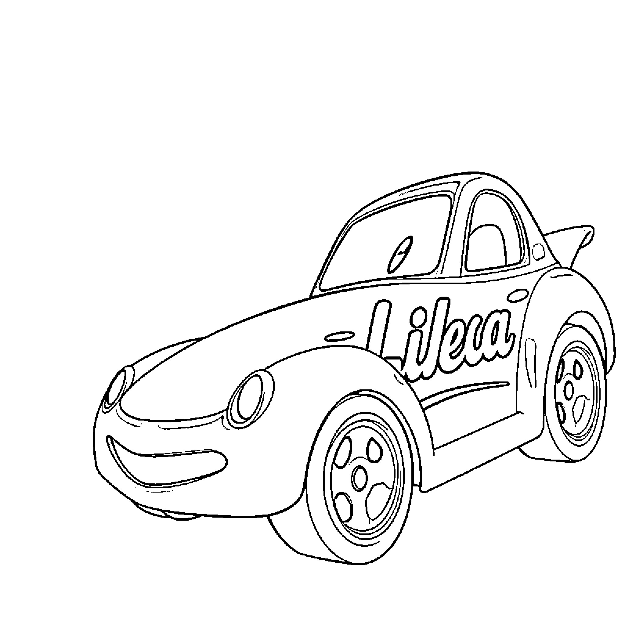 Hot Wheel stylized car with playful design Coloring Page (free black-and-white line drawing printable PDF for all, from beginners to advanced learners, including children, teens, adults, and seniors)